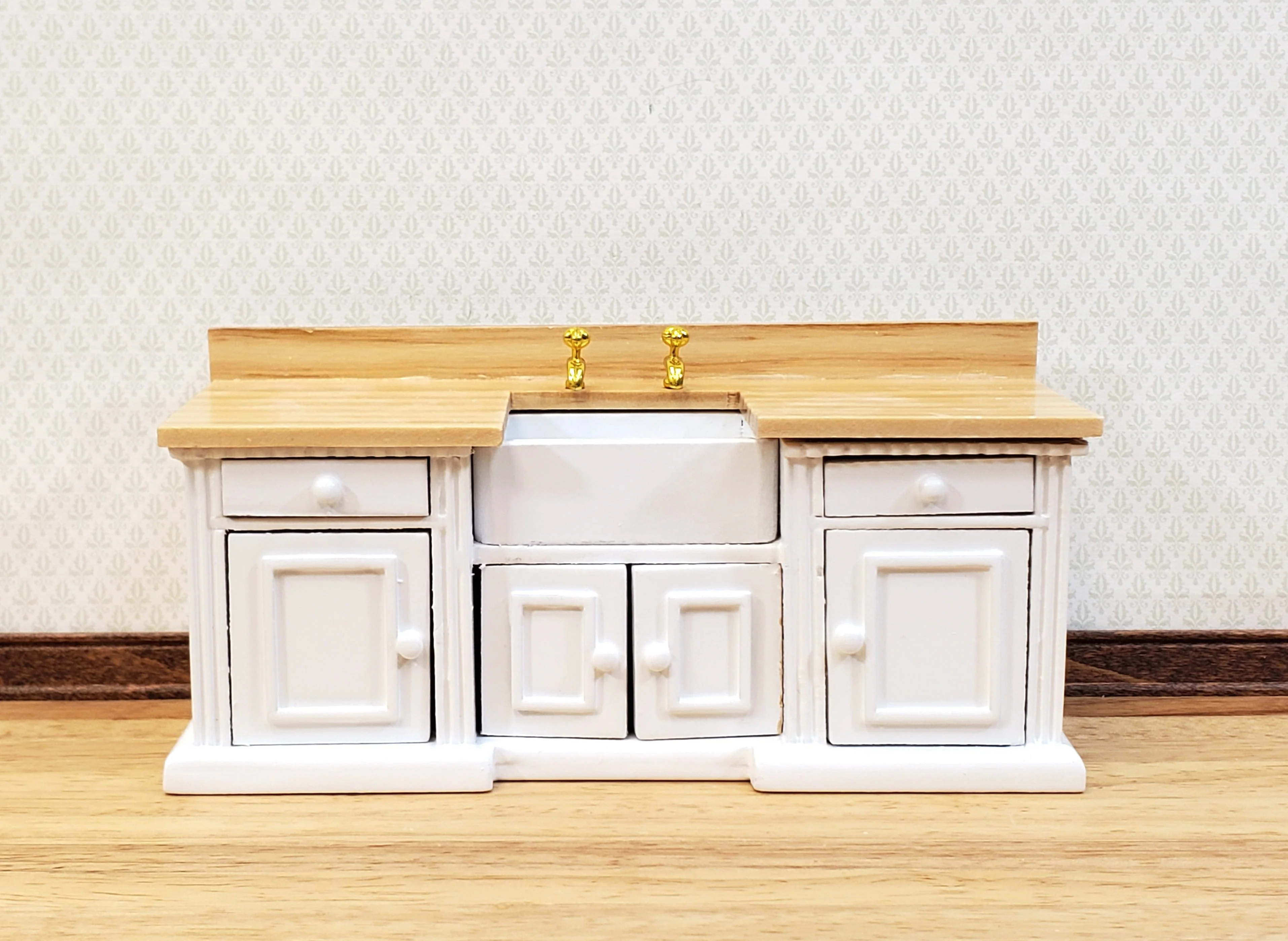 Dollhouse Kitchen Sink Cabinet 1:12 Scale Miniature in White Farmhouse Style