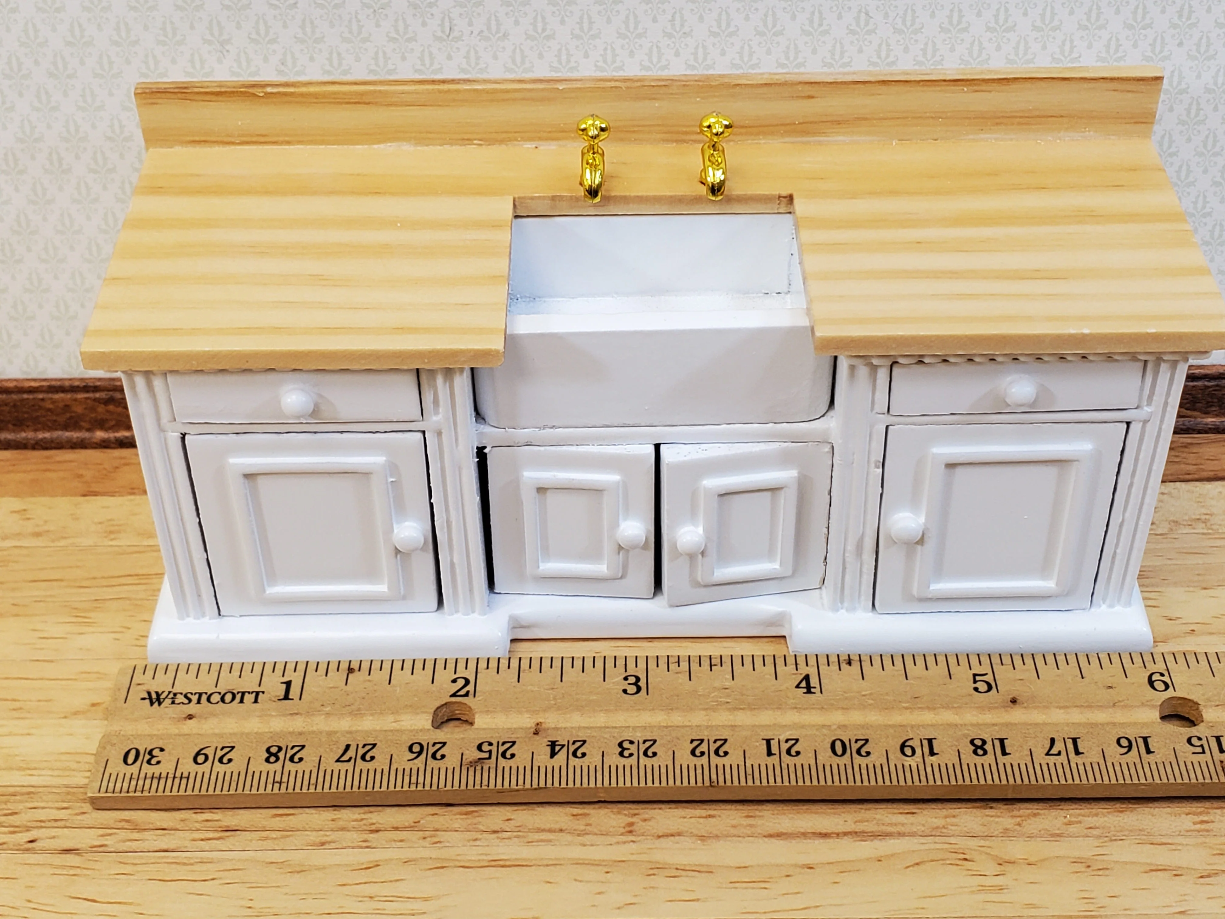 Dollhouse Kitchen Sink Cabinet 1:12 Scale Miniature in White Farmhouse Style - Image 5