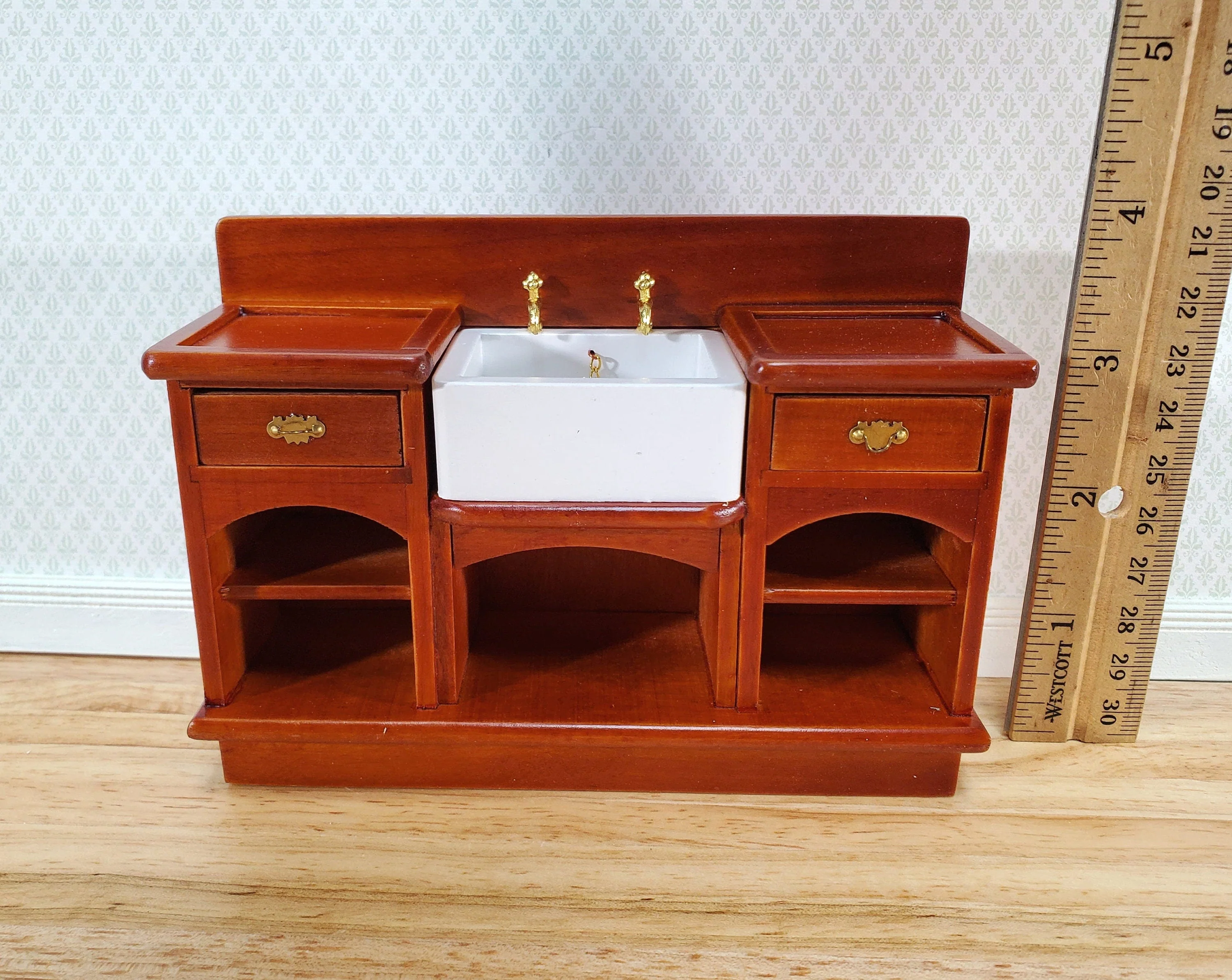 Dollhouse Kitchen Sink Cabinet with Drawers 1:12 Scale Miniature Wood Furniture - Image 4
