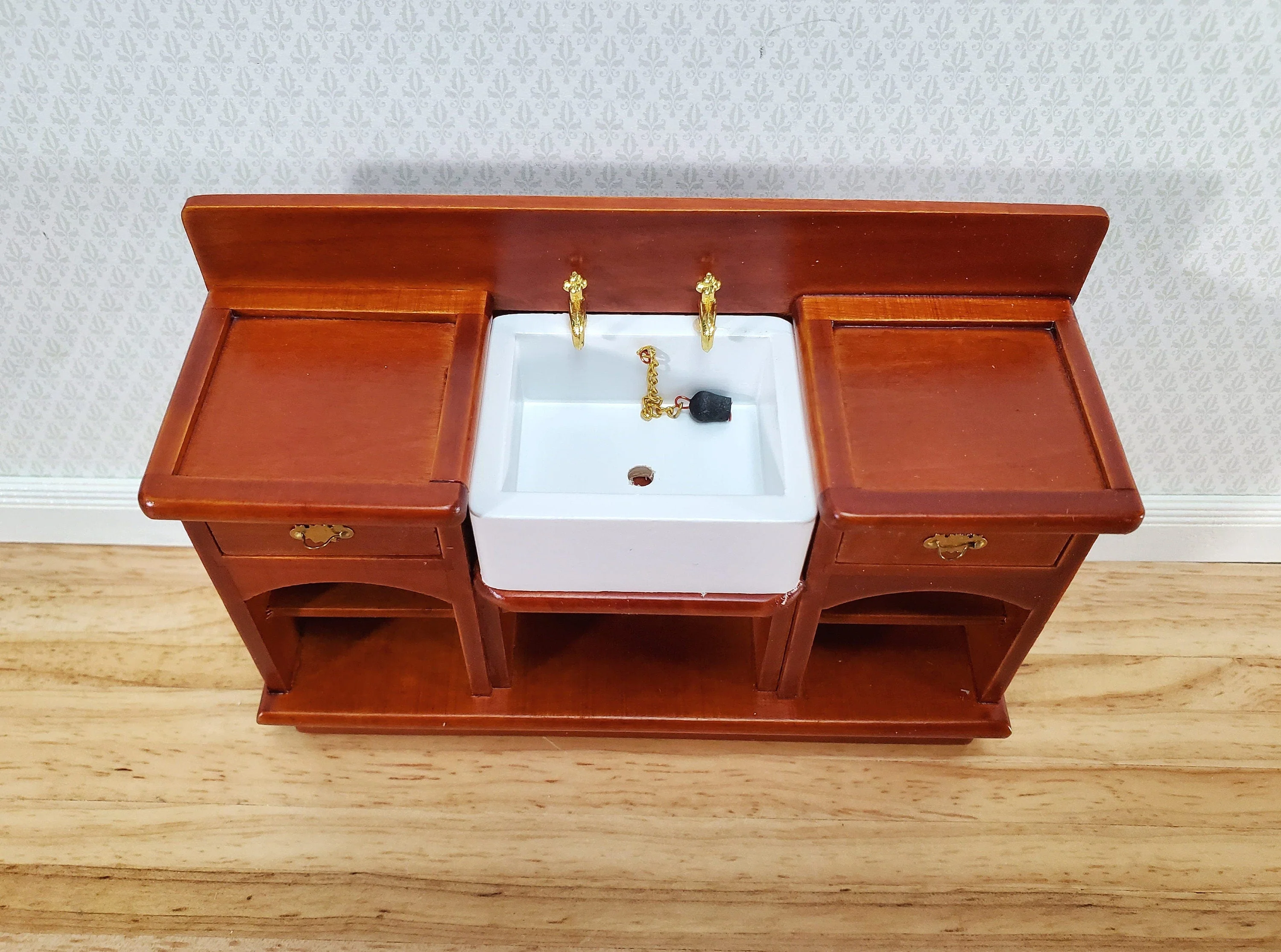 Dollhouse Kitchen Sink Cabinet with Drawers 1:12 Scale Miniature Wood Furniture - Image 5