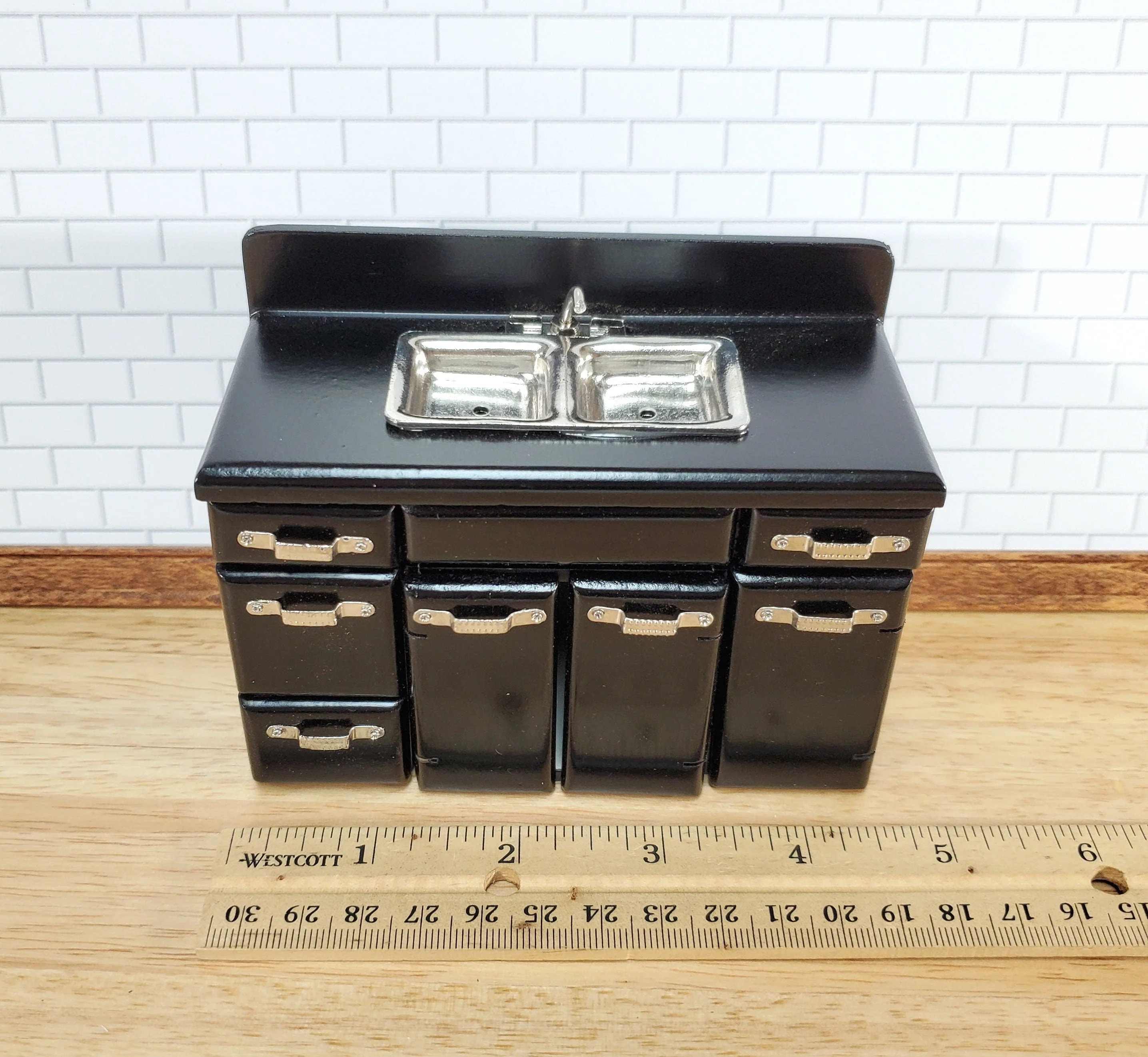 ollhouse 1950s Kitchen Sink with Cabinet Retro Style BLACK 1:12 Scale Miniature - Image 5