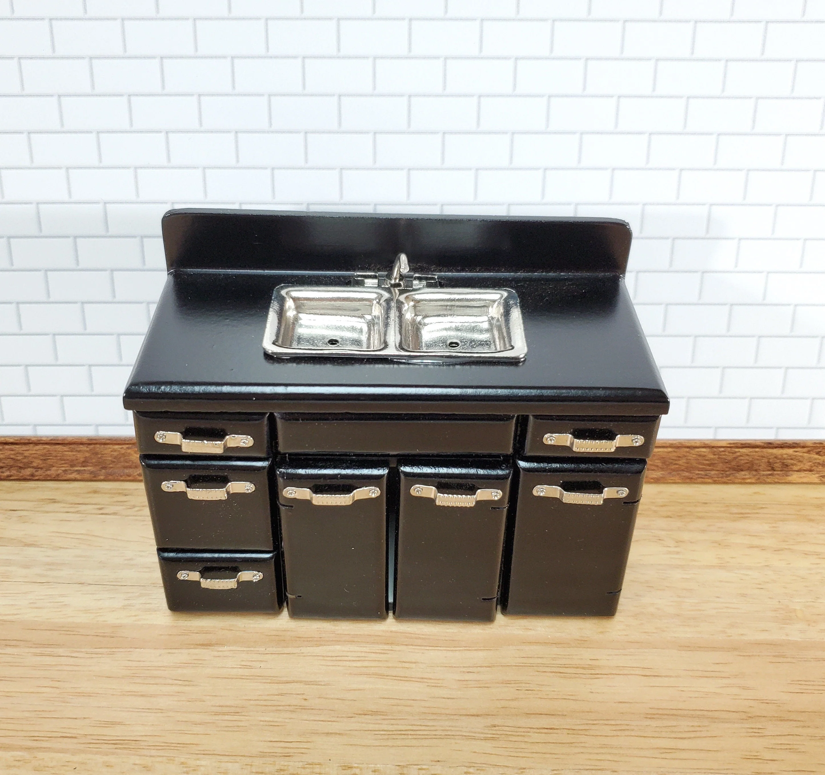 ollhouse 1950s Kitchen Sink with Cabinet Retro Style BLACK 1:12 Scale Miniature - Image 7