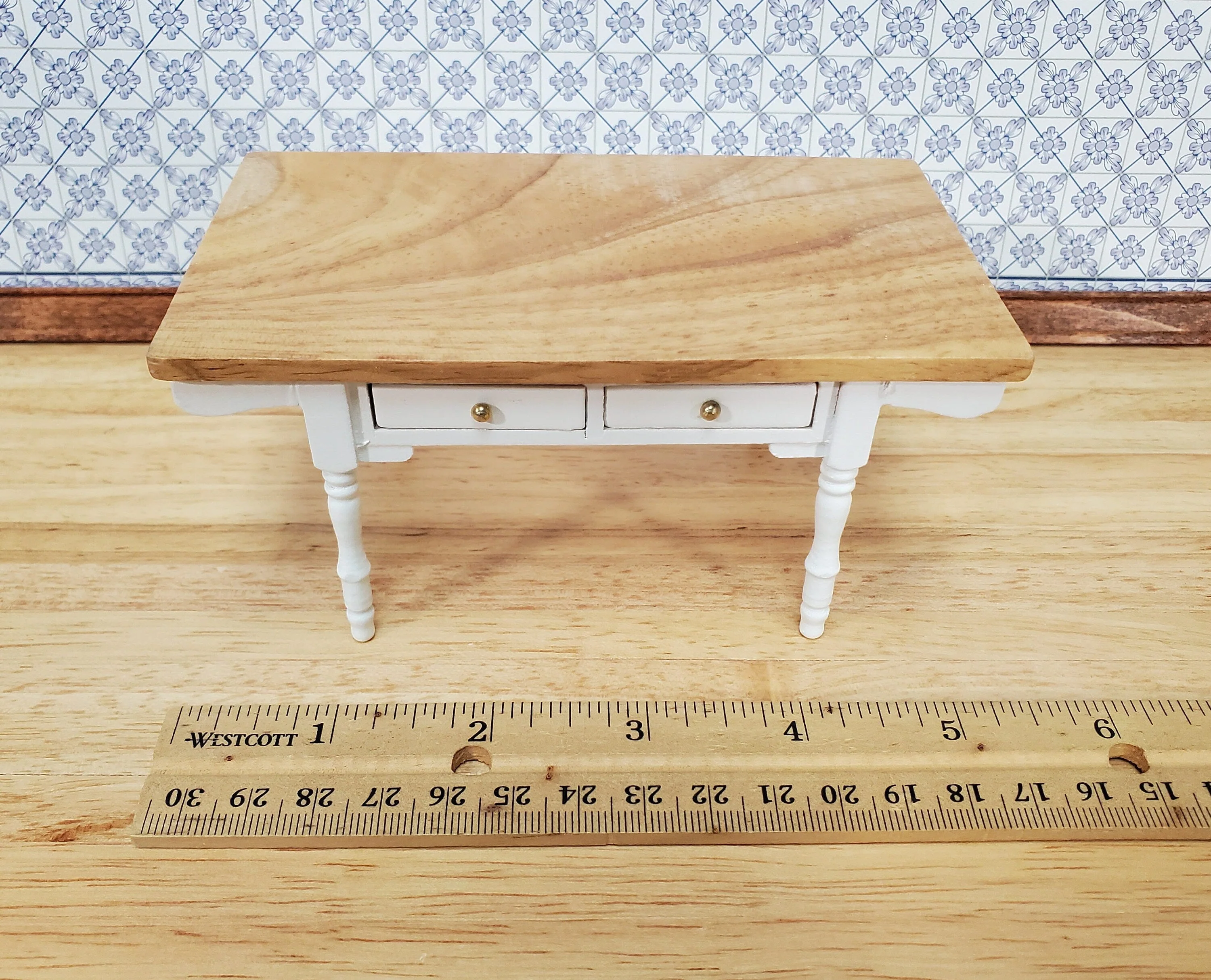 Dollhouse Kitchen Table Farmhouse Style with Drawers 1:12 Scale Miniature Furniture - Image 3