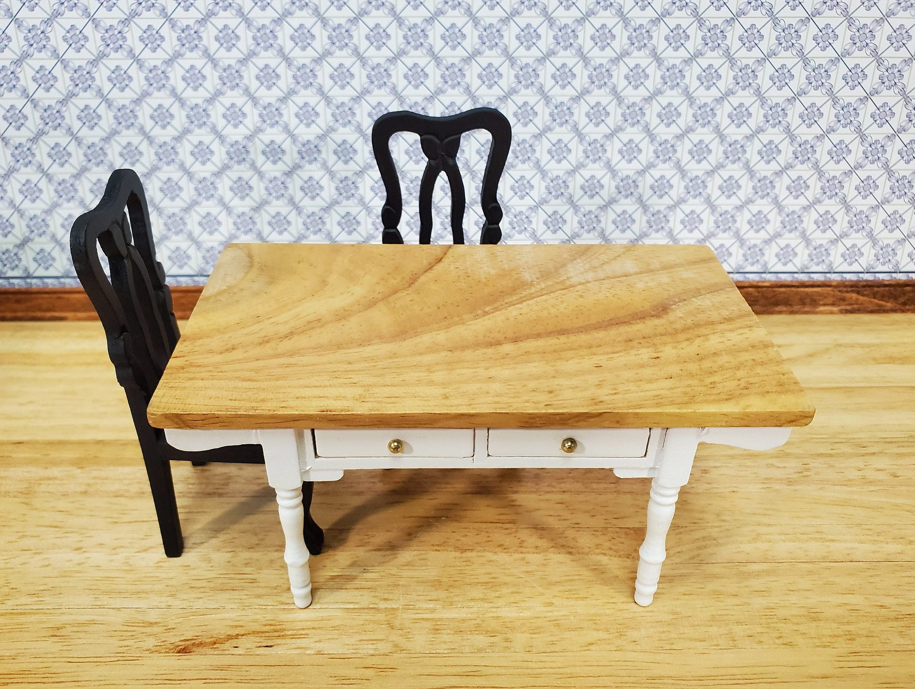Dollhouse Kitchen Table Farmhouse Style with Drawers 1:12 Scale Miniature Furniture - Image 6