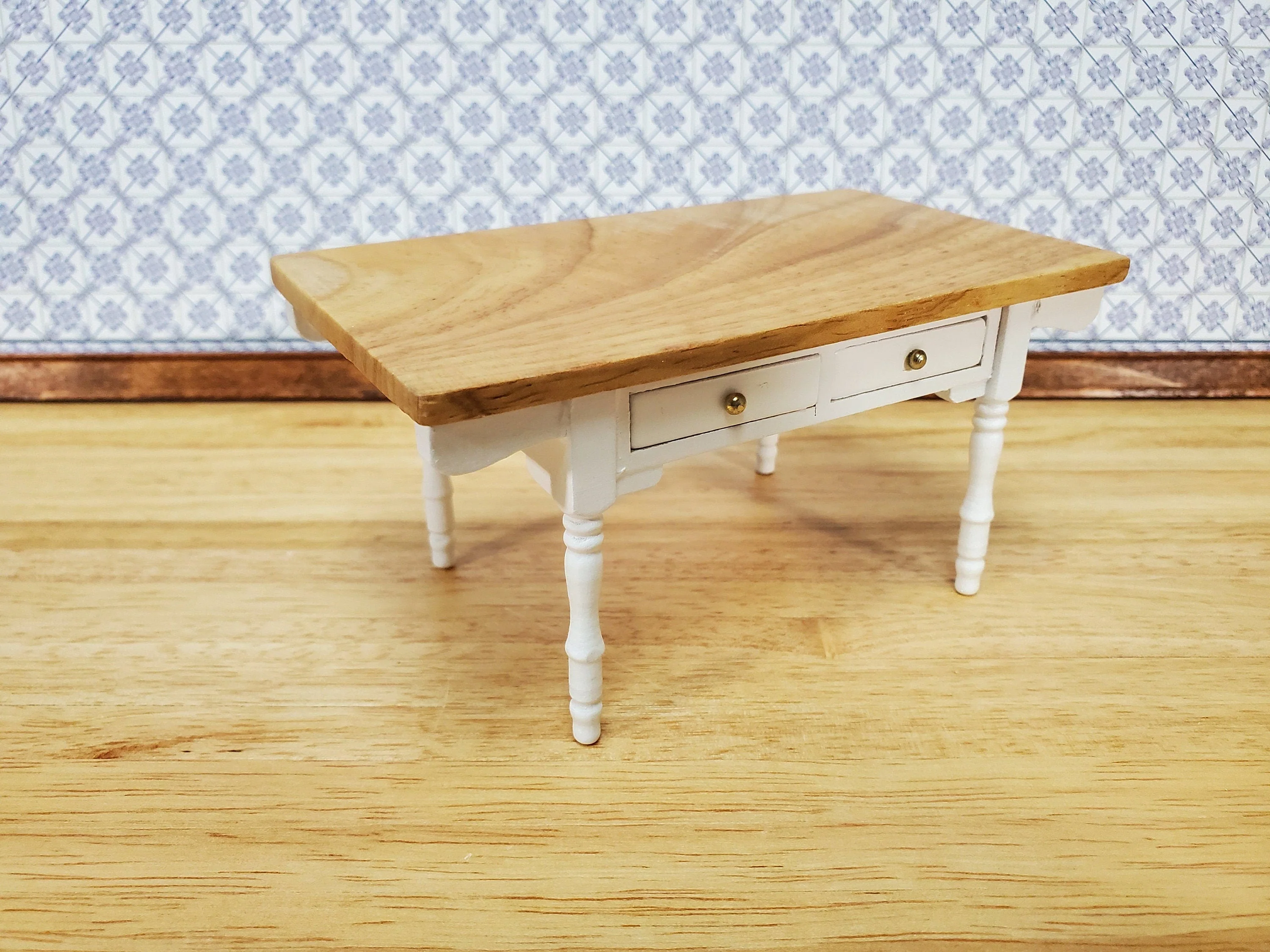 Dollhouse Kitchen Table Farmhouse Style with Drawers 1:12 Scale Miniature Furniture - Image 8