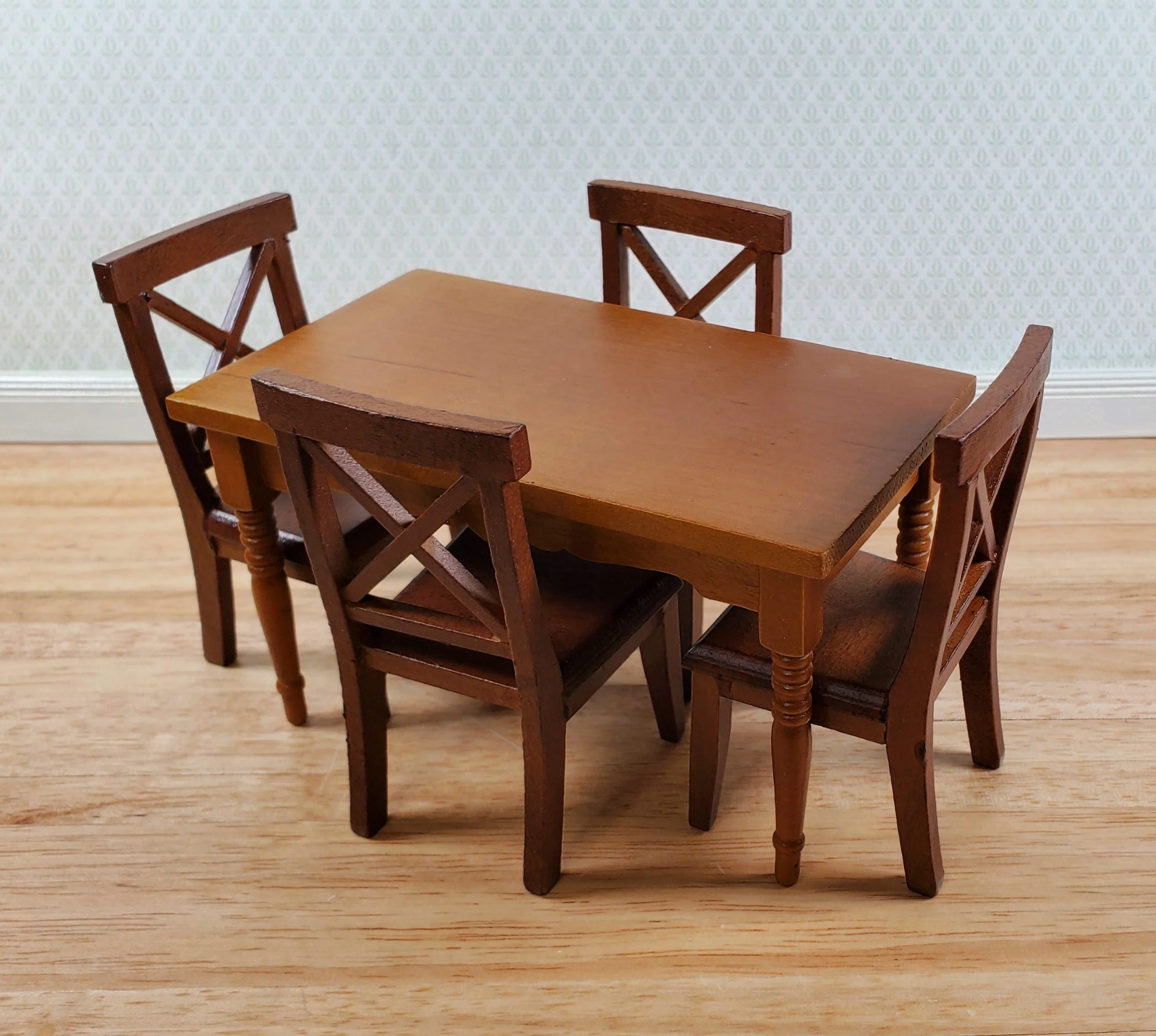 Dollhouse Kitchen Table Walnut Finish 1:12 Scale Miniature Wood Furniture - Image 3