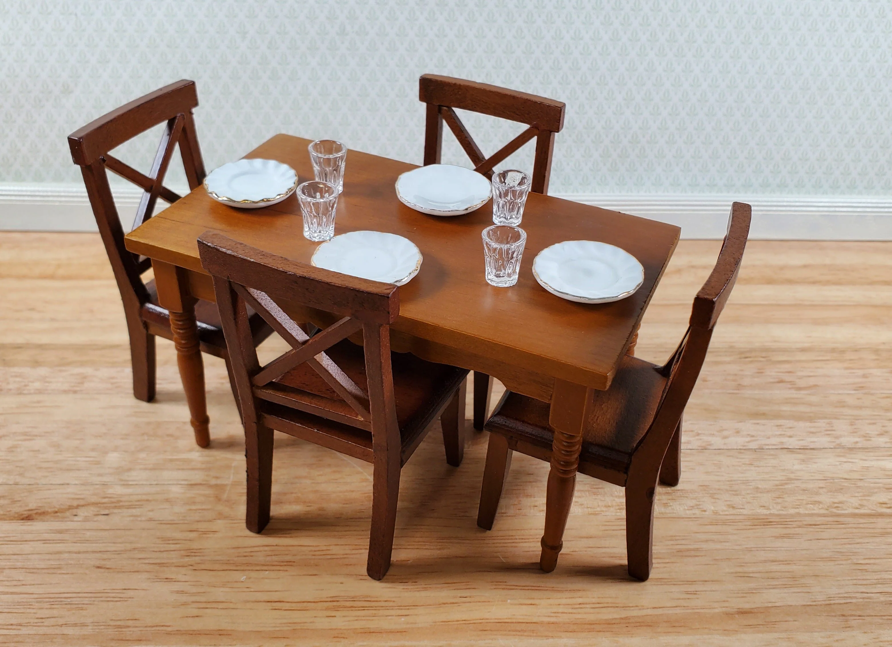 Dollhouse Kitchen Table Walnut Finish 1:12 Scale Miniature Wood Furniture - Image 4