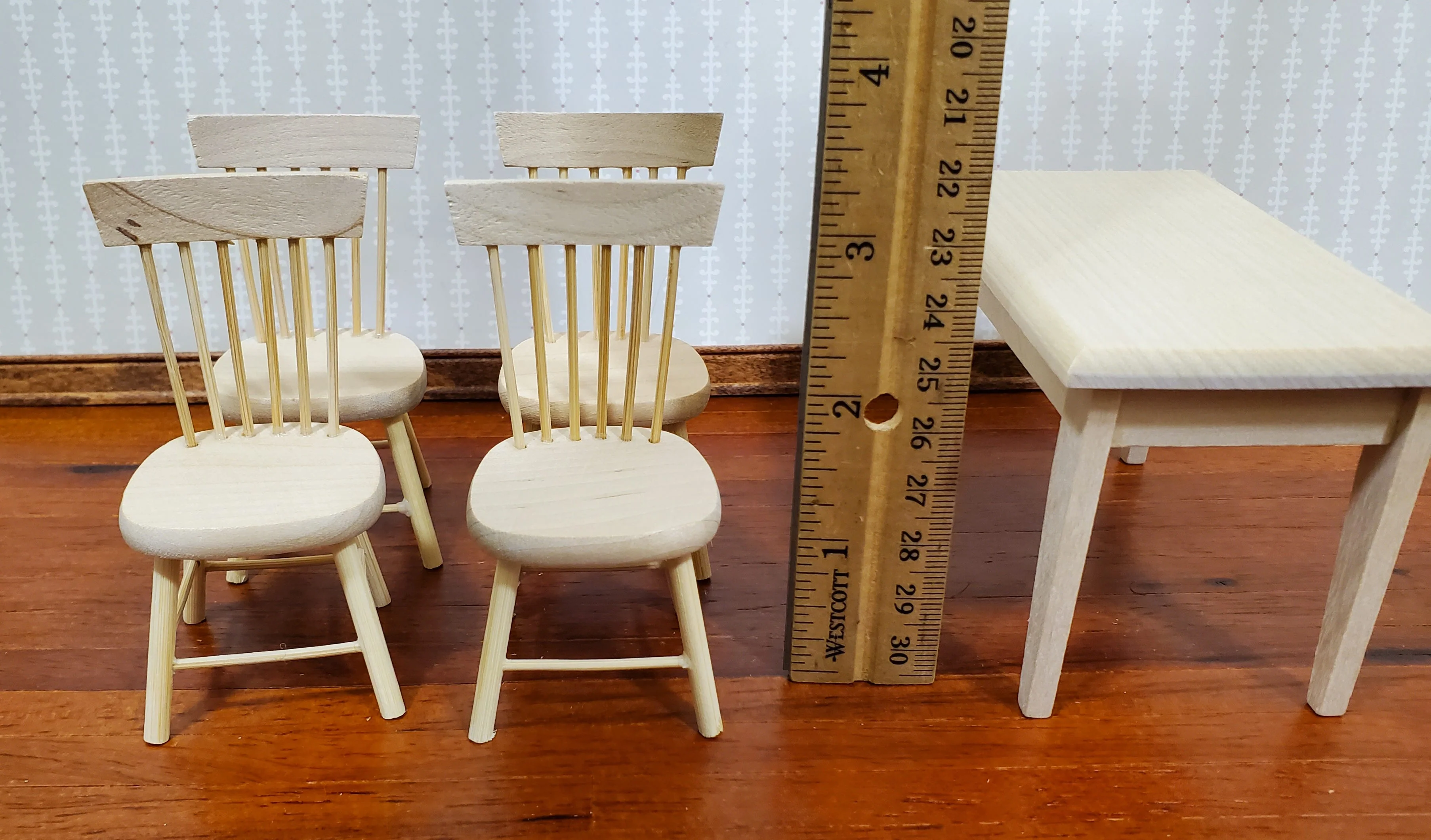Dollhouse Kitchen Table with 4 Chairs Unpainted 1:12 Scale Miniature Furniture - Image 4