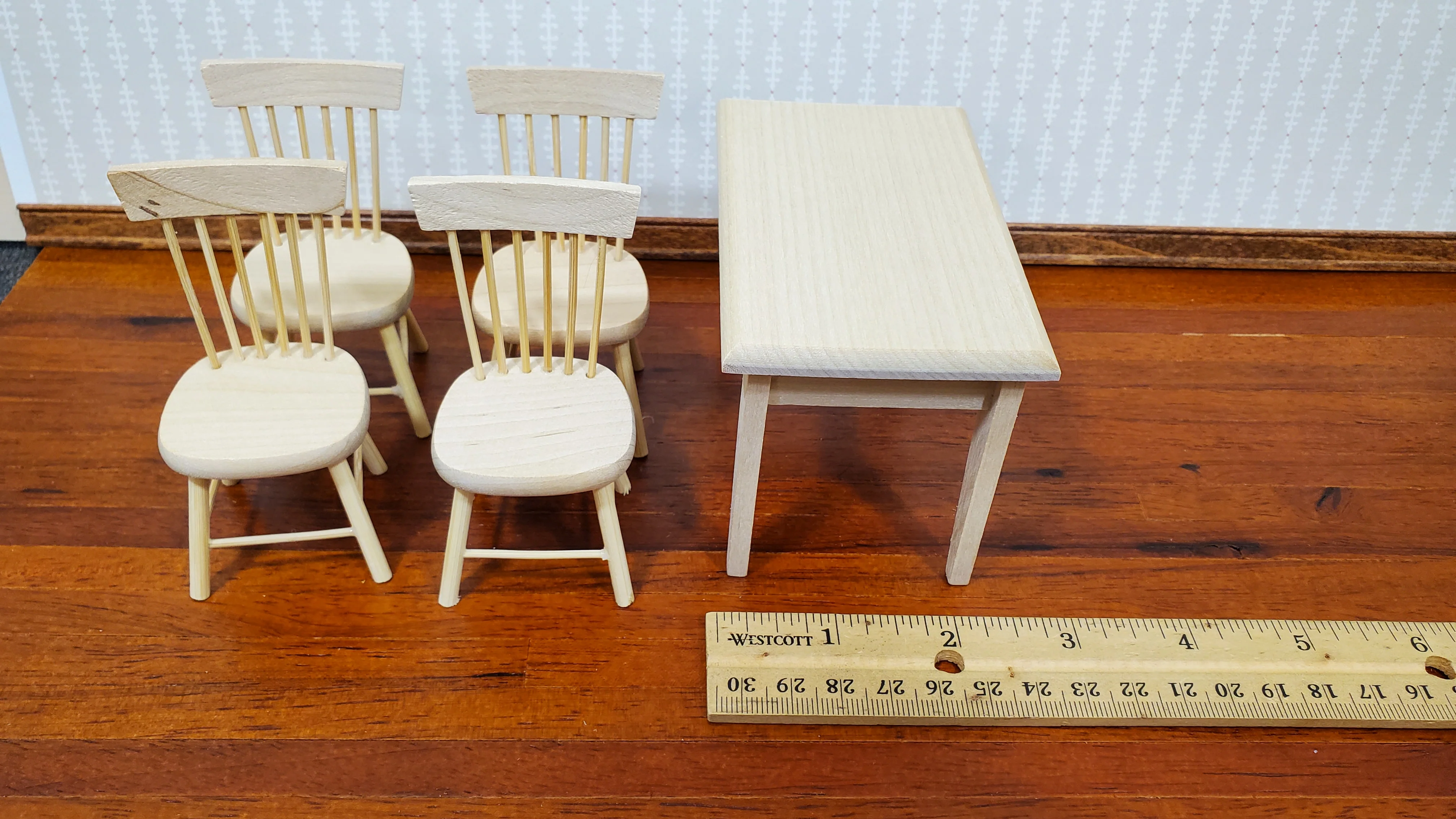 Dollhouse Kitchen Table with 4 Chairs Unpainted 1:12 Scale Miniature Furniture - Image 5