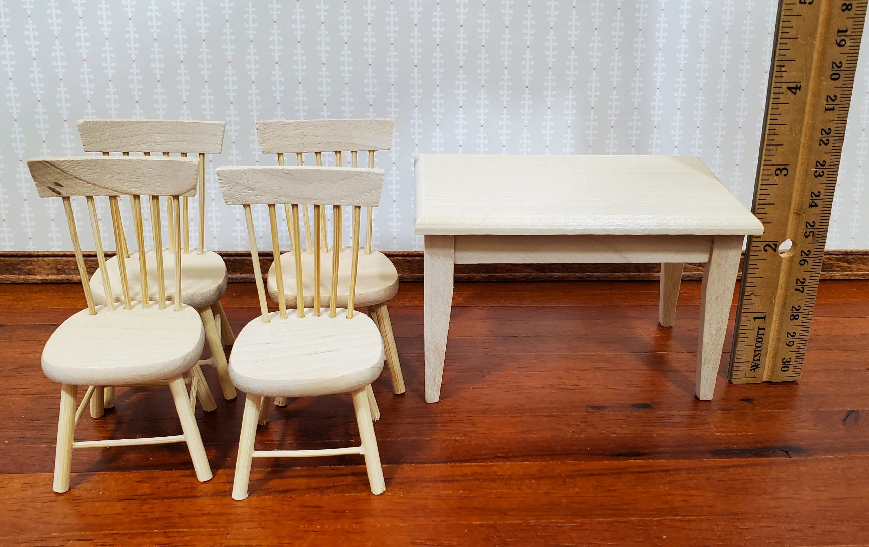 Dollhouse Kitchen Table with 4 Chairs Unpainted 1:12 Scale Miniature Furniture - Image 6