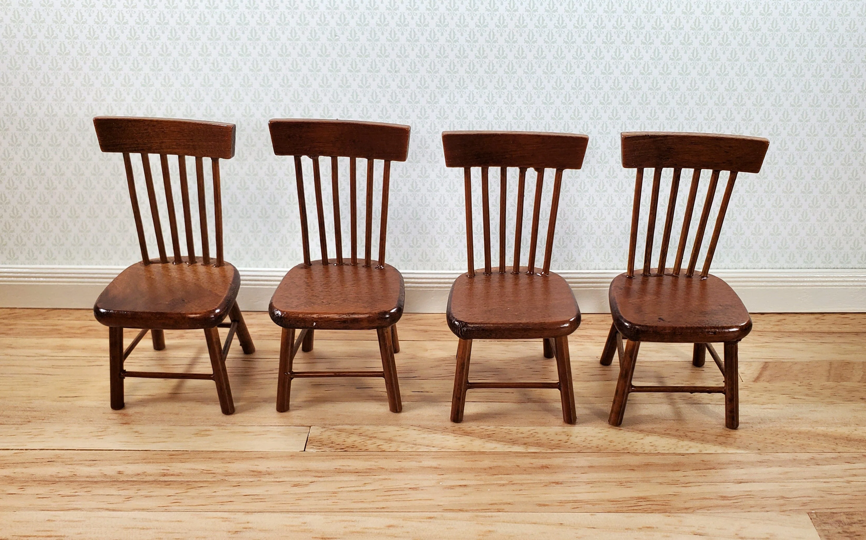 Dollhouse Kitchen Table with 4 Chairs Walnut Finish 1:12 Scale Miniature Furniture - Image 3