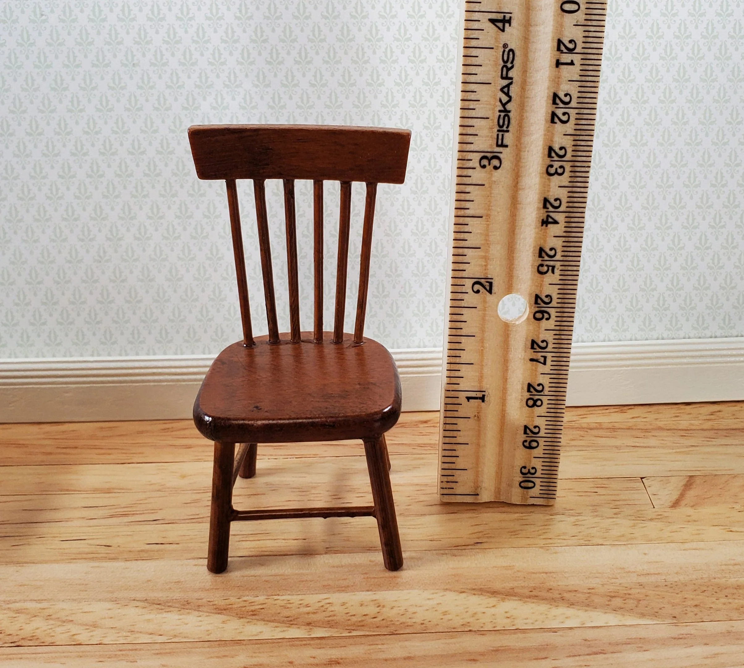 Dollhouse Kitchen Table with 4 Chairs Walnut Finish 1:12 Scale Miniature Furniture - Image 7