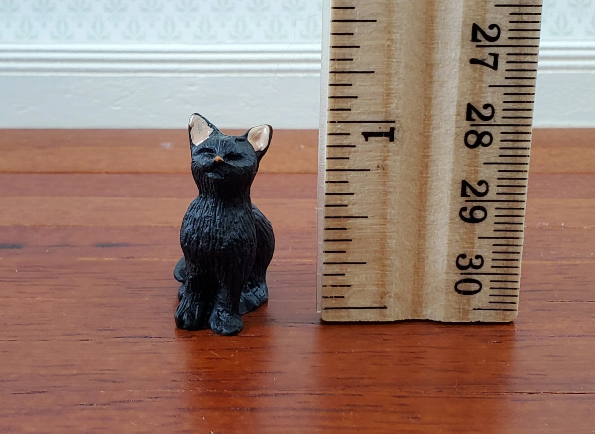 Dollhouse Kitty Cat Black Eyes Closed Sitting 1:12 Scale Miniature Pet - Image 4