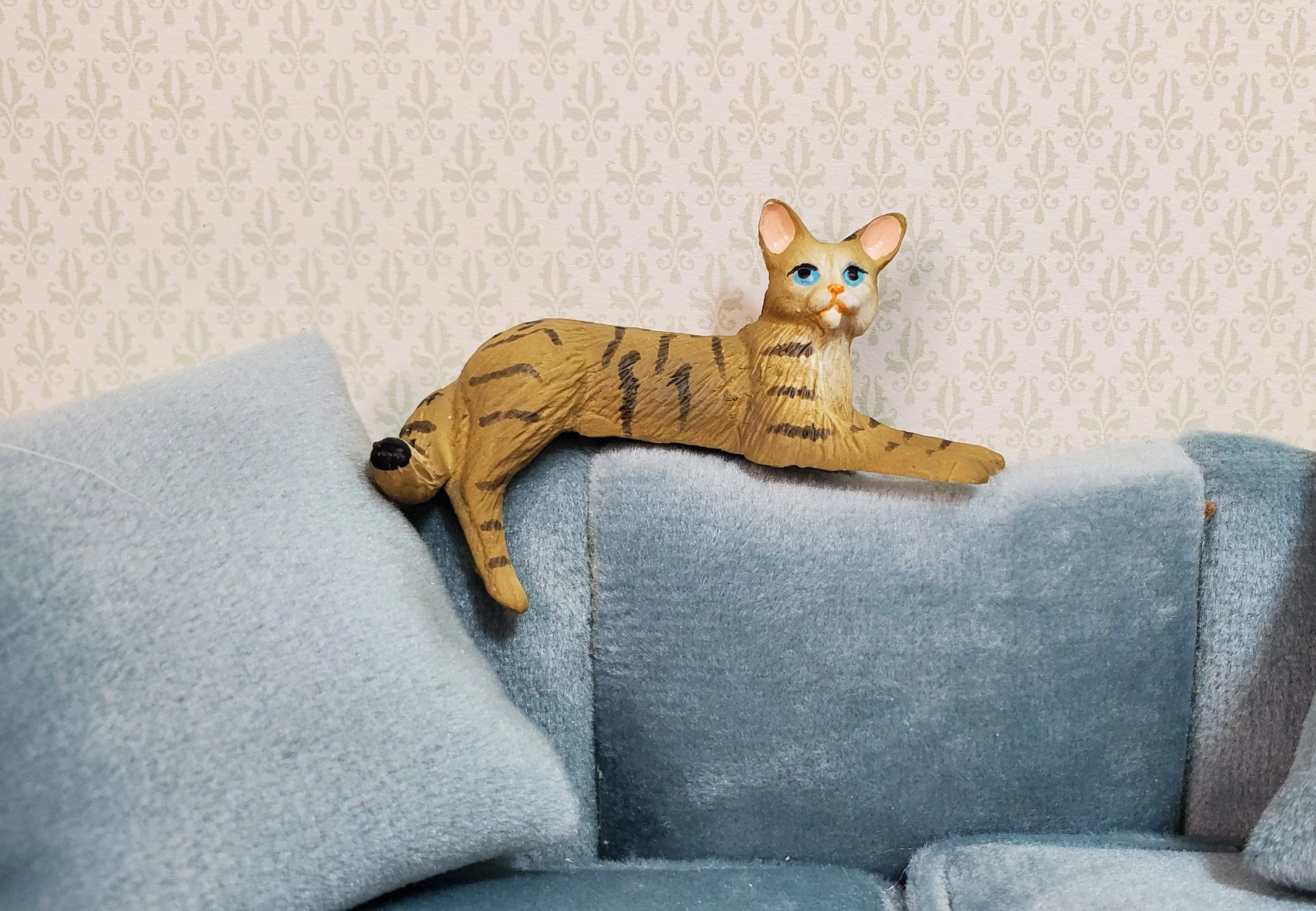 Dollhouse Kitty Cat Brown Tabby Shelf Sitter Leg Down 1:12 Scale Miniature Pet - Image 2