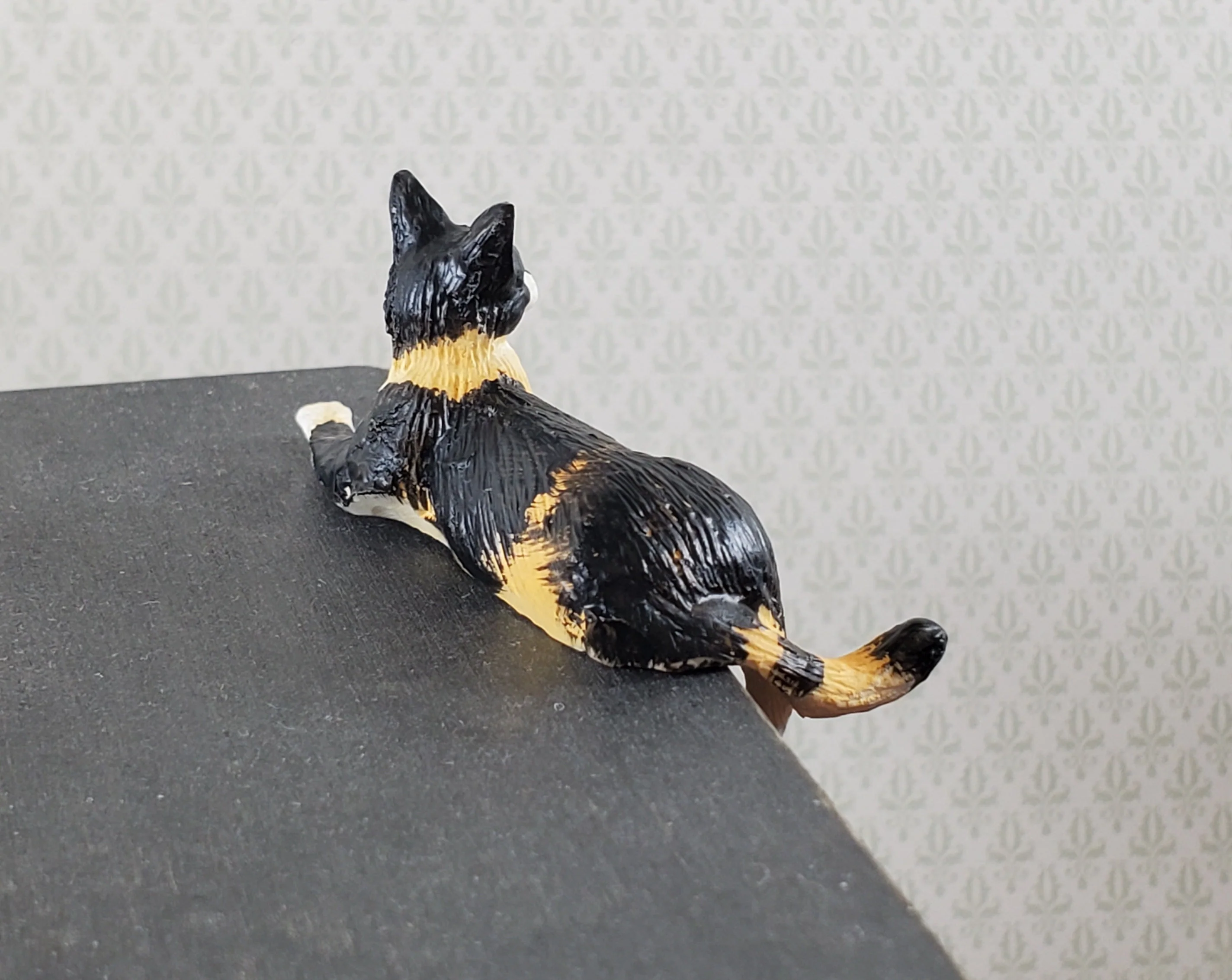 Dollhouse Kitty Cat Calico Black Orange Shelf Sitter Leg Down 1:12 Scale Miniature - Image 2