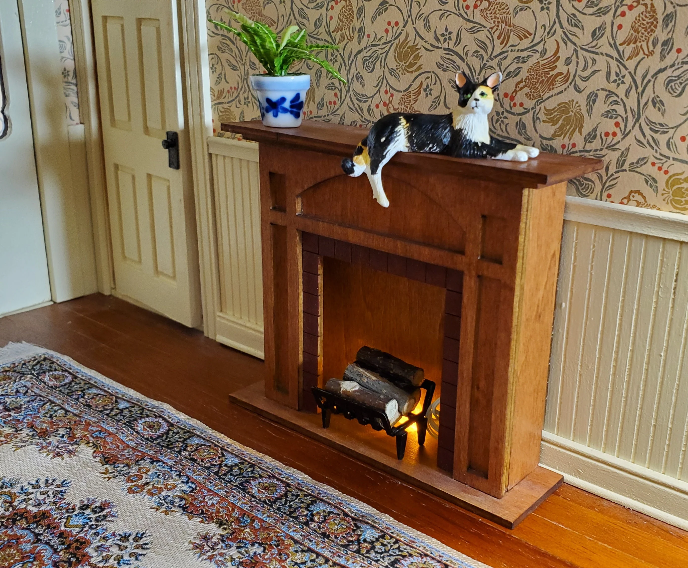 Dollhouse Kitty Cat Calico Black Orange Shelf Sitter Leg Down 1:12 Scale Miniature - Image 3