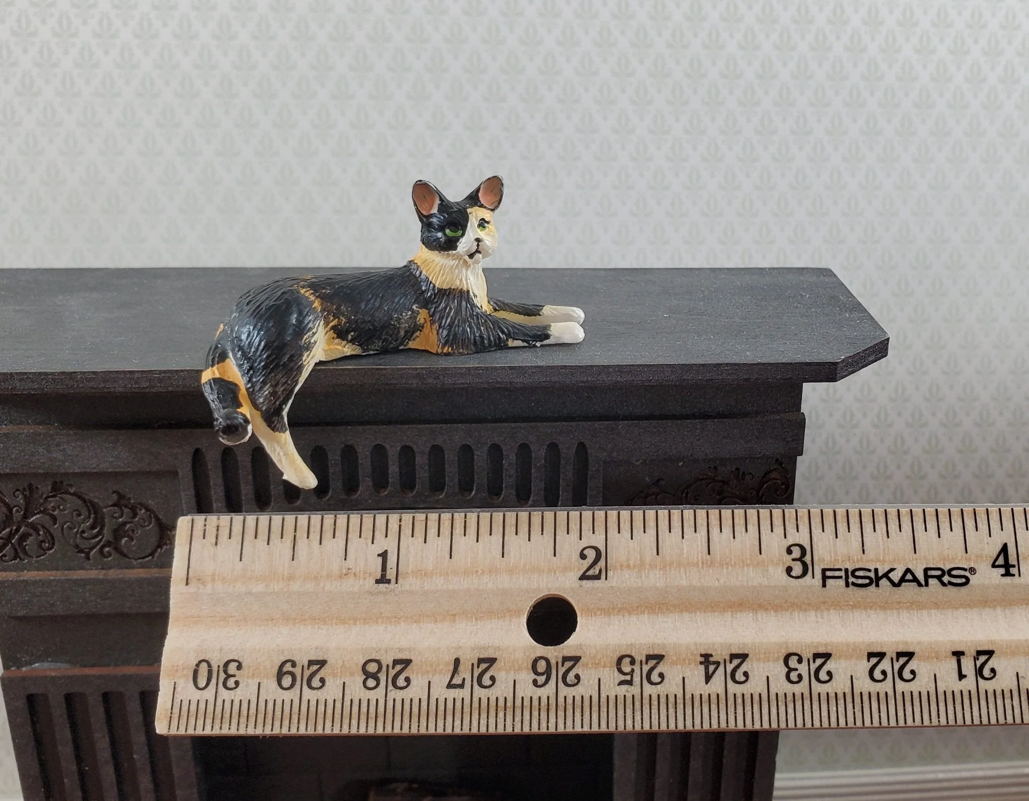 Dollhouse Kitty Cat Calico Black Orange Shelf Sitter Leg Down 1:12 Scale Miniature - Image 5
