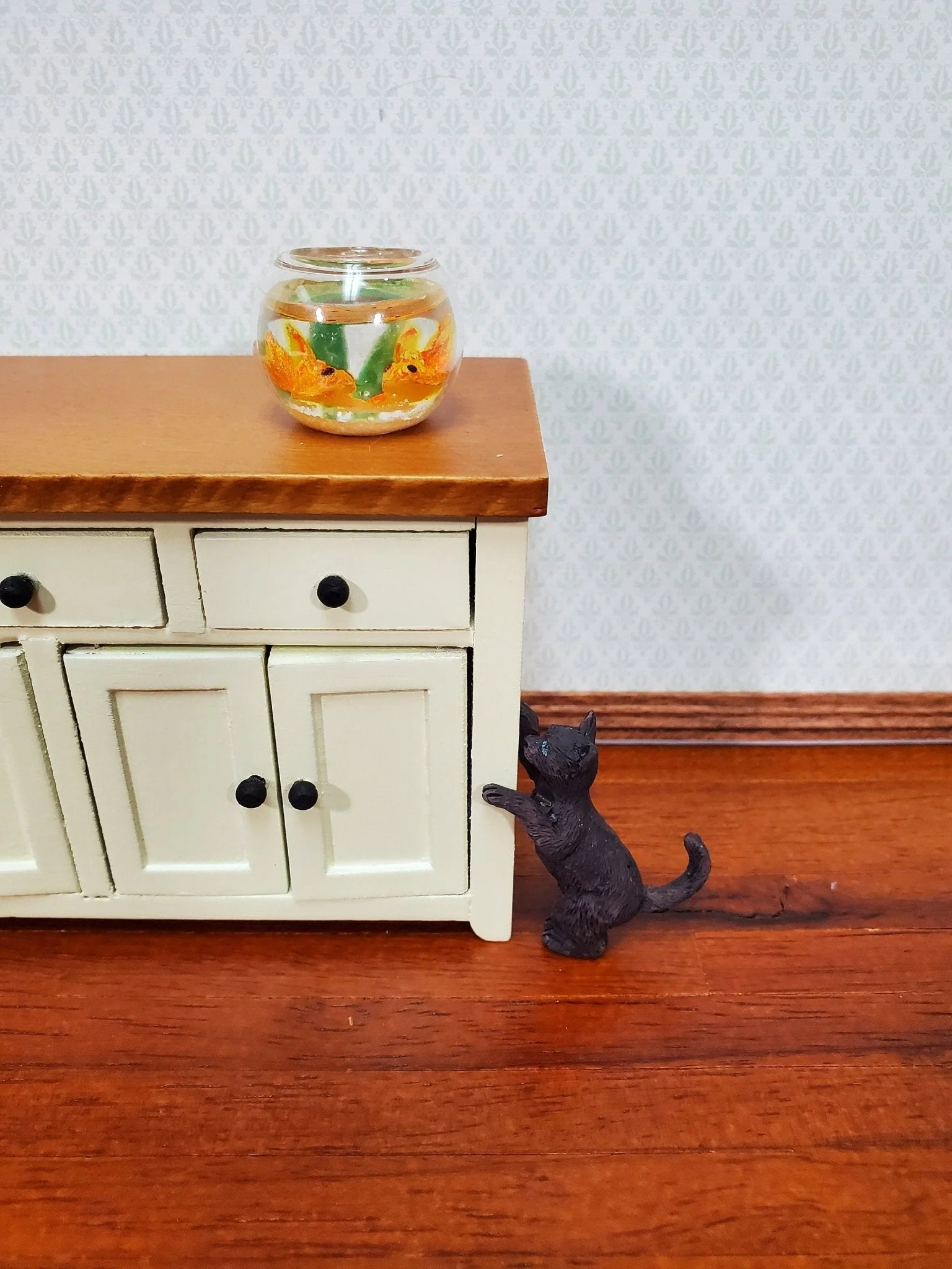 Dollhouse Kitty Cat Dark Brown Playful Reaching 1:12 Scale Miniature Pet - Image 3