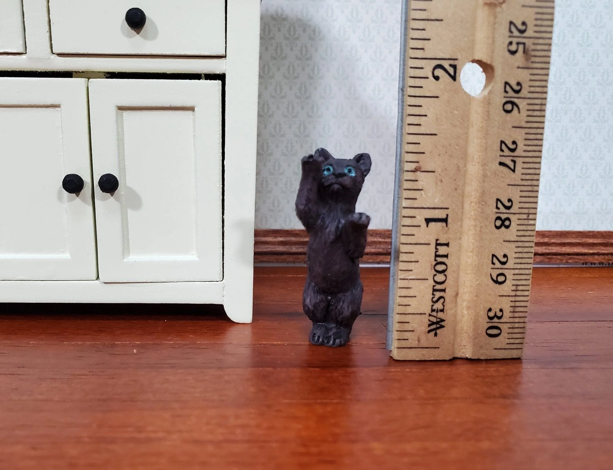 Dollhouse Kitty Cat Dark Brown Playful Reaching 1:12 Scale Miniature Pet - Image 4