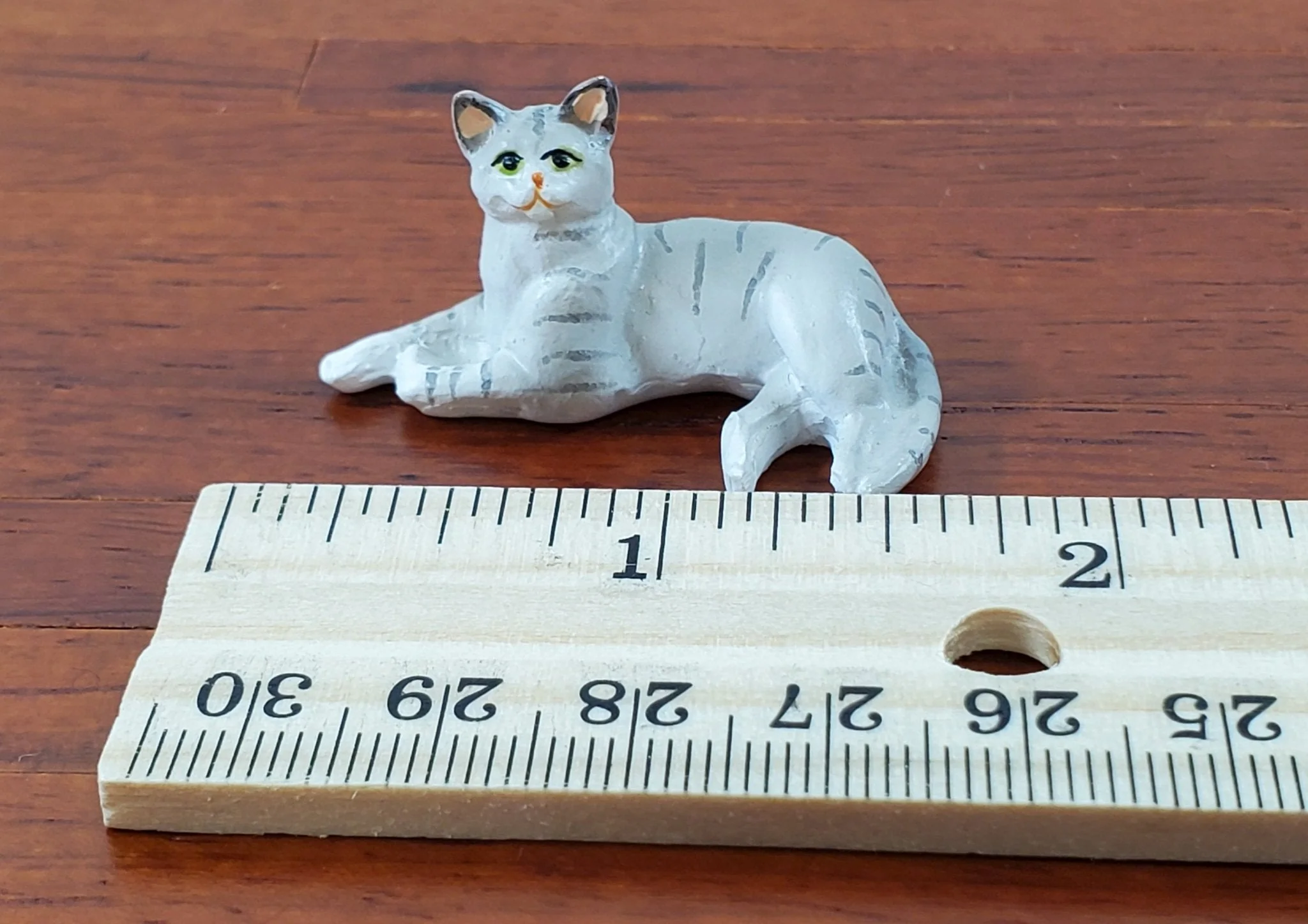Dollhouse Kitty Cat Gray Tabby Lying Down on Side 1:12 Scale Miniature Pet - Image 6