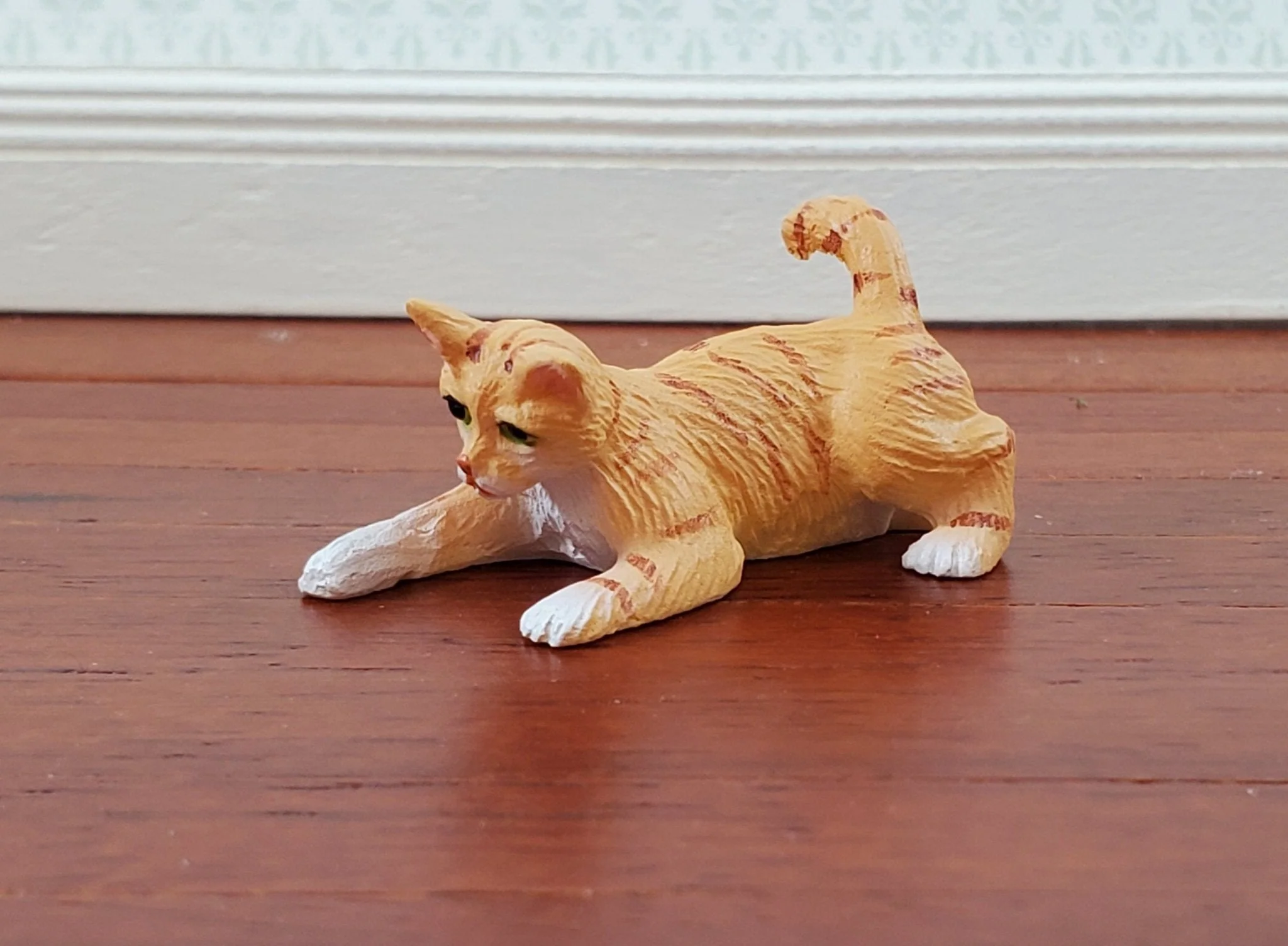 Dollhouse Kitty Cat Orange Tabby Playful Pose 1:12 Scale Miniature Pet