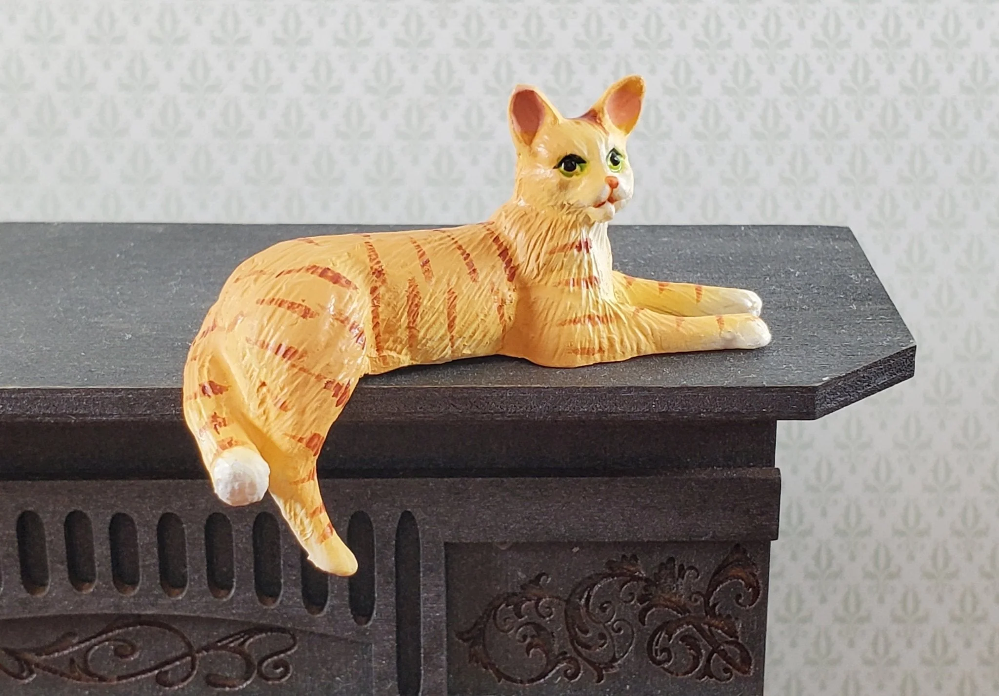 Dollhouse Kitty Cat Orange Tabby Shelf Sitter Leg Down 1:12 Scale Miniature Pet