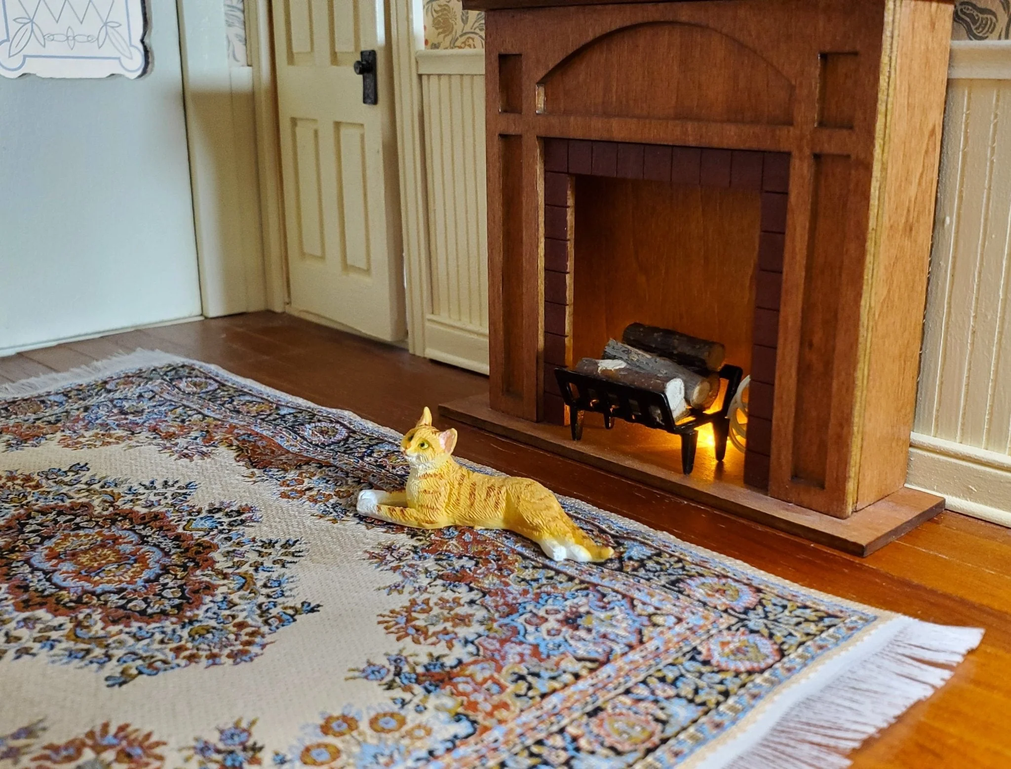 Dollhouse Kitty Cat Orange Tabby Stretched Out on Side 1:12 Scale Miniature Pet - Image 3