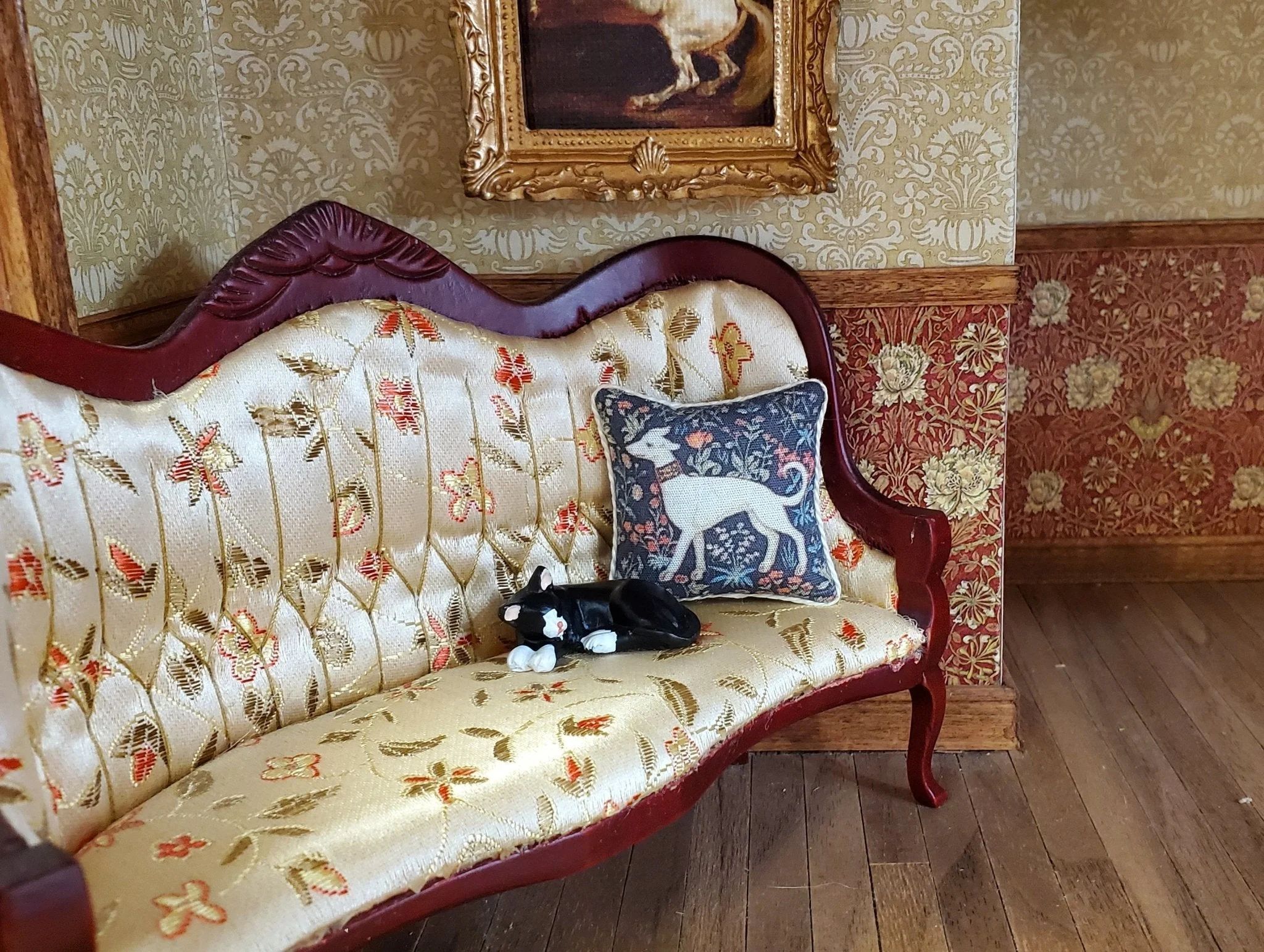 Dollhouse Kitty Cat Tuxedo Black and White Sleeping Curled Up 1:12 Scale Miniature - Image 3