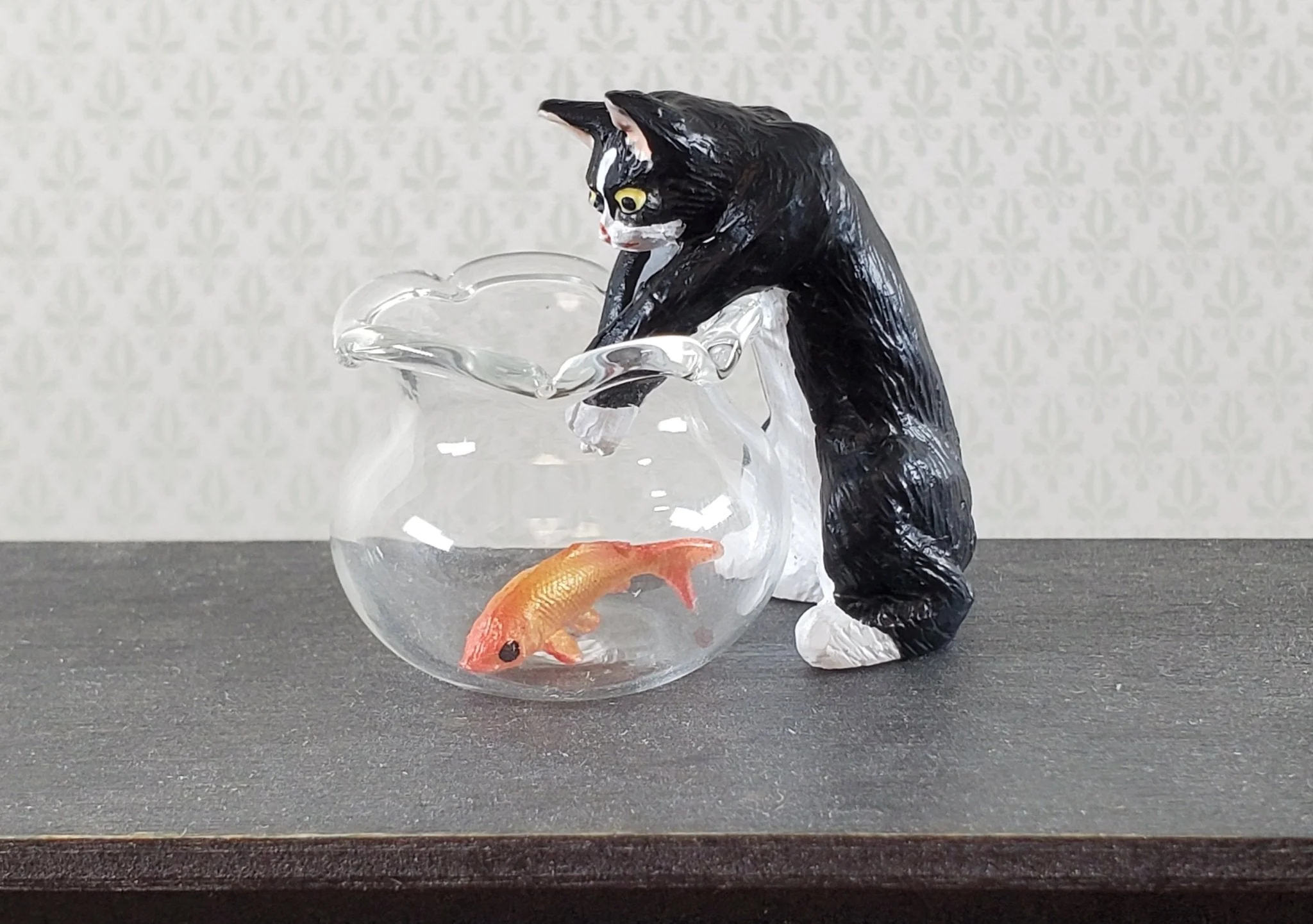 Dollhouse Kitty Cat Tuxedo Black White Mischievous Climbing 1:12 Scale Miniature - Image 3