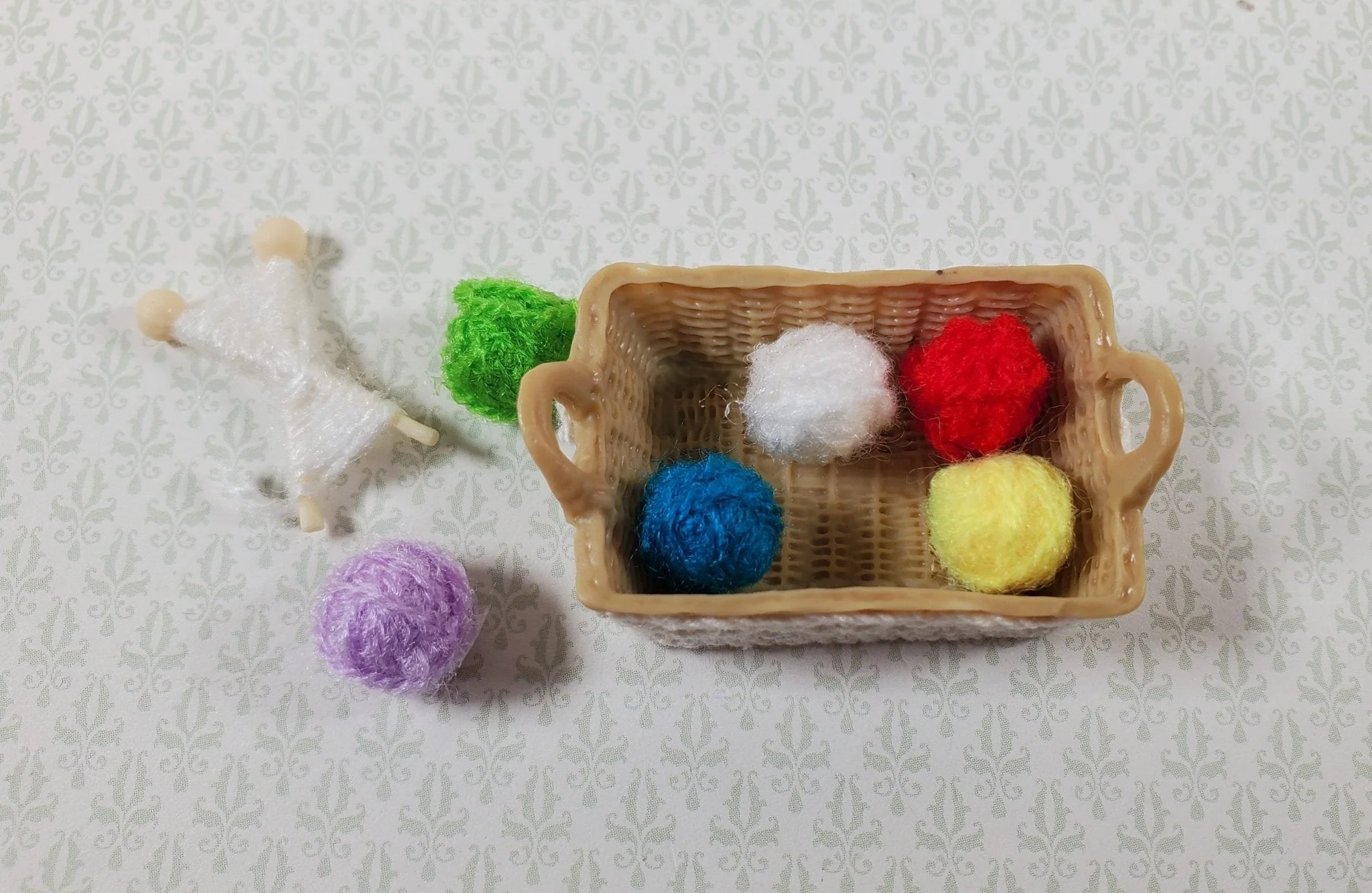 Dollhouse Knitting Basket 6 Balls of Year Needles 1:12 Scale Miniature Accessory - Image 2