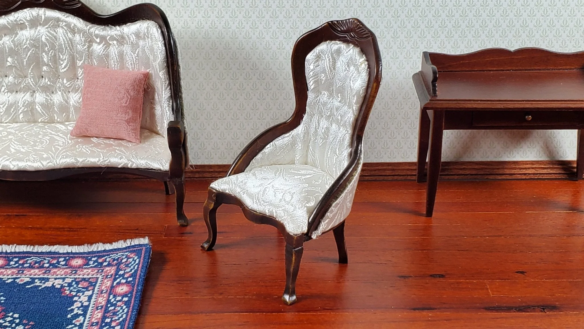 Dollhouse Ladies Chair Victorian White Dark Walnut Finish 1:12 Scale Miniature Furniture - Image 3