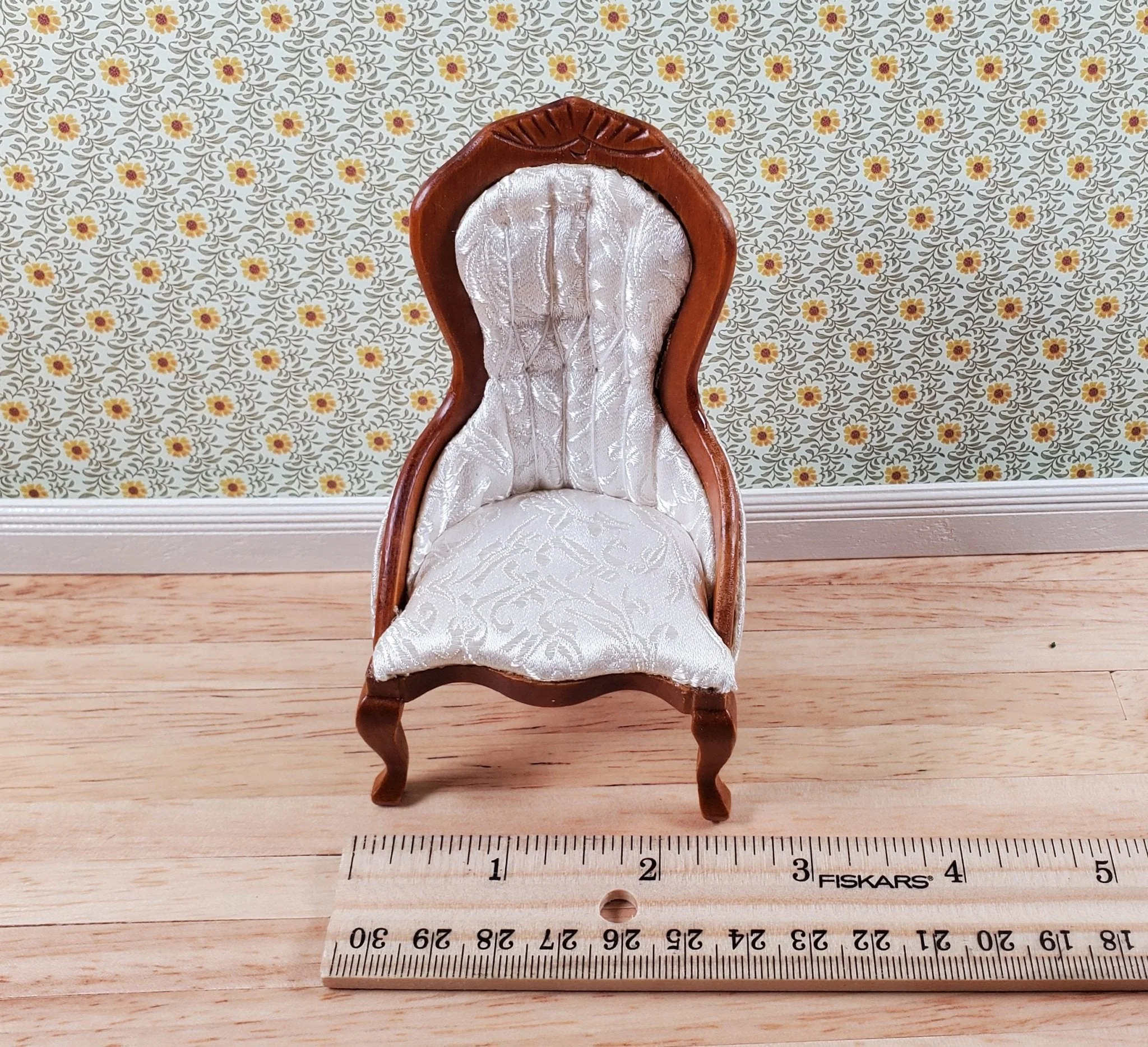Dollhouse Ladies Chair Victorian White Light Walnut Finish 1:12 Scale Furniture - Image 5