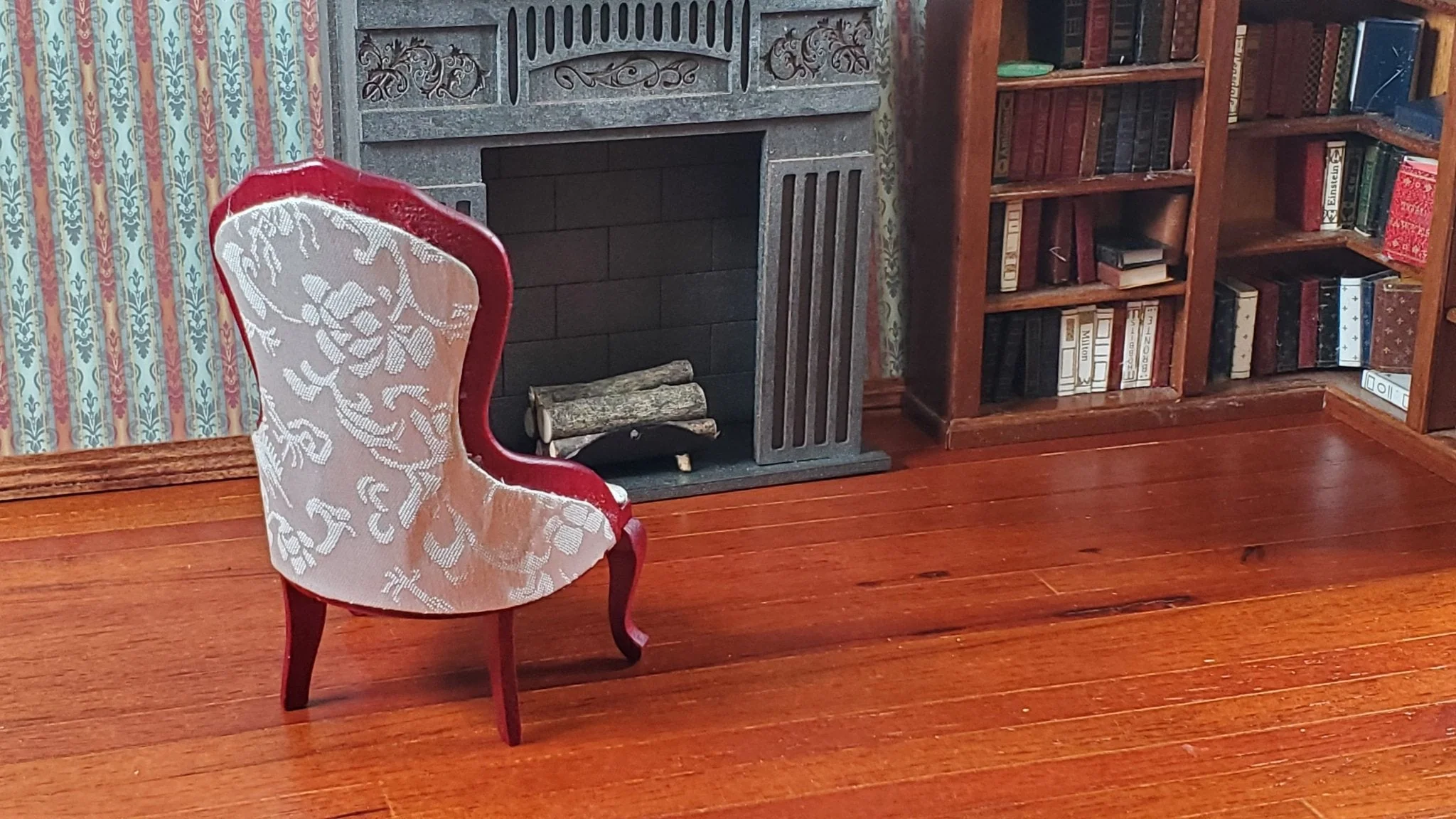 Dollhouse Ladies Chair Victorian White Mahogany Finish 1:12 Scale Wood Miniature Furniture - Image 3