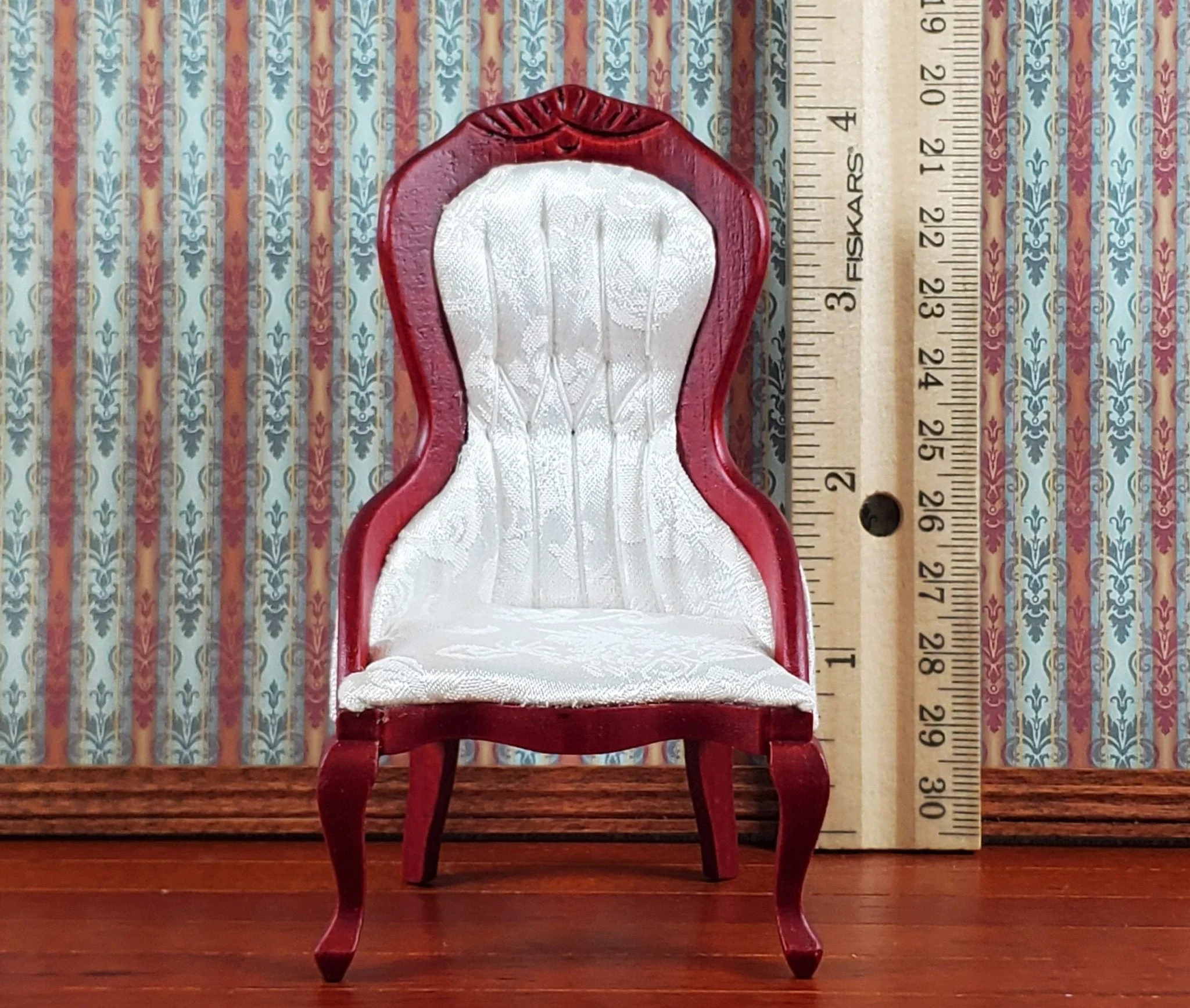 Dollhouse Ladies Chair Victorian White Mahogany Finish 1:12 Scale Wood Miniature Furniture - Image 4