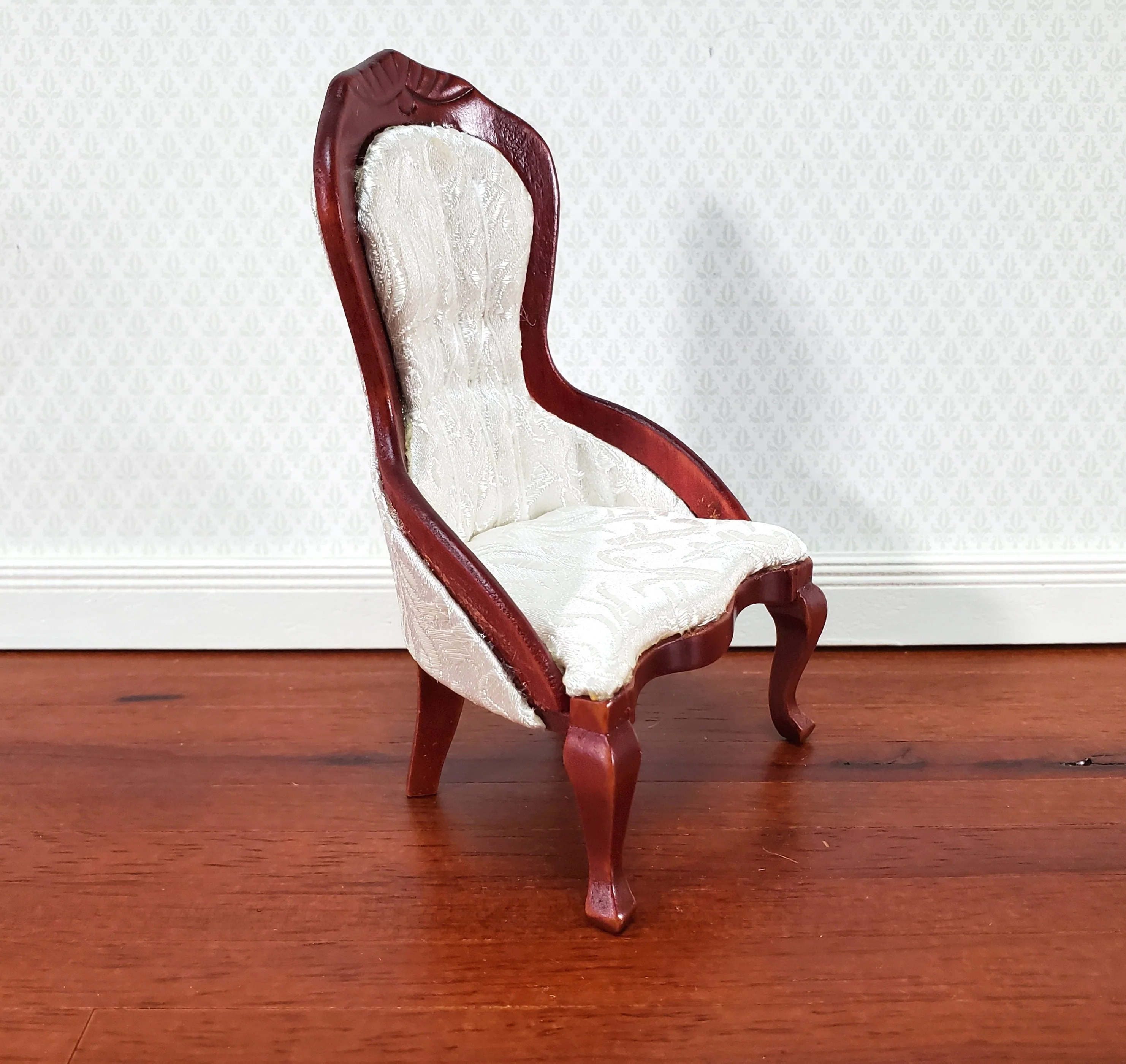 Dollhouse Ladies Chair Victorian White with Mahogany Finish 1:12 Scale Miniature Furniture