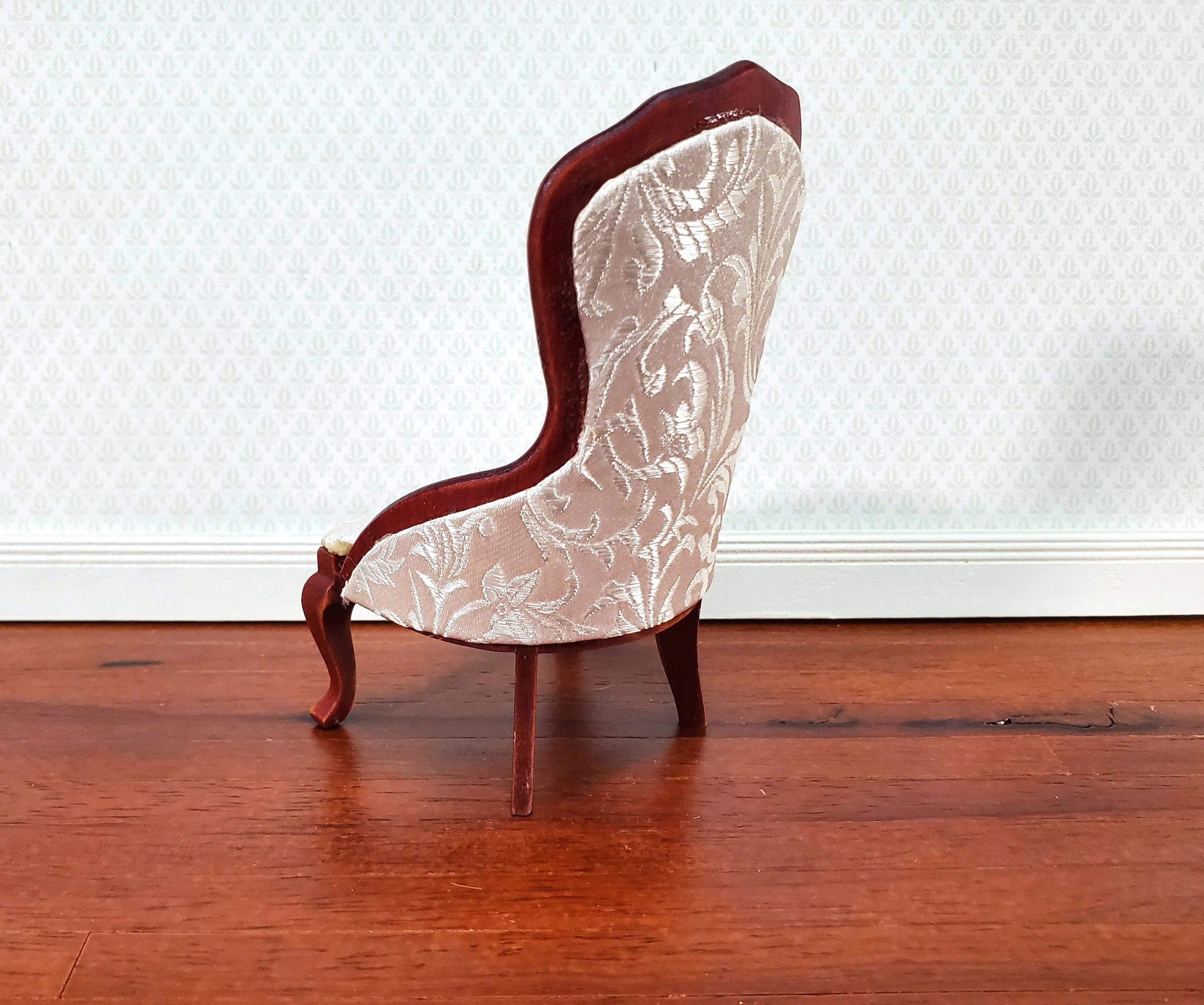 Dollhouse Ladies Chair Victorian White with Mahogany Finish 1:12 Scale Miniature Furniture - Image 3