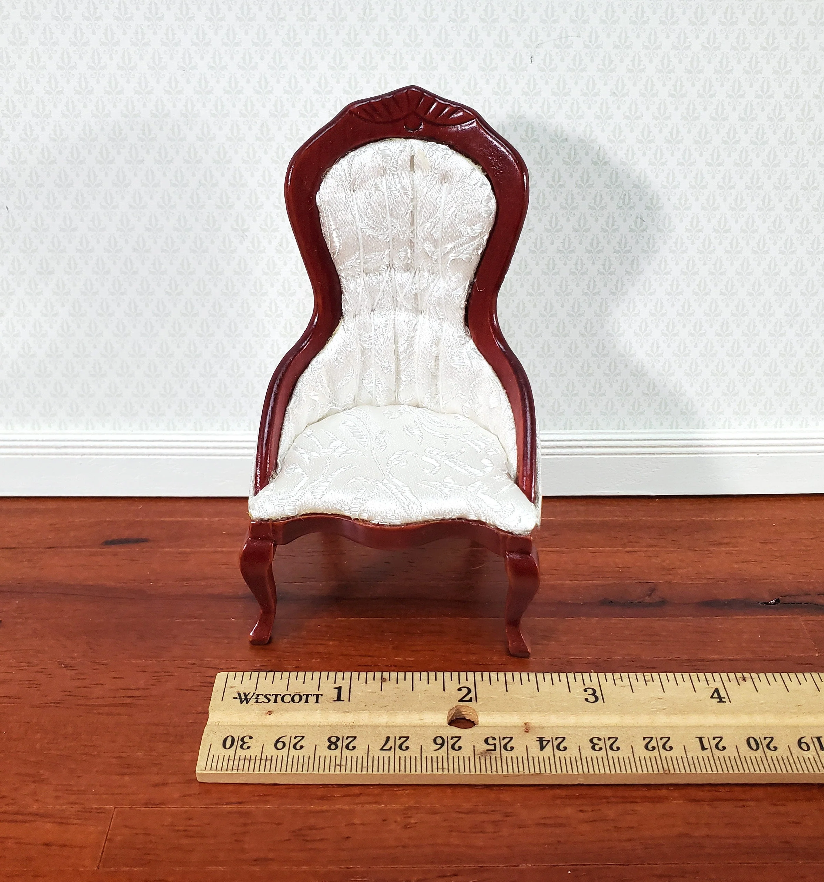 Dollhouse Ladies Chair Victorian White with Mahogany Finish 1:12 Scale Miniature Furniture - Image 5