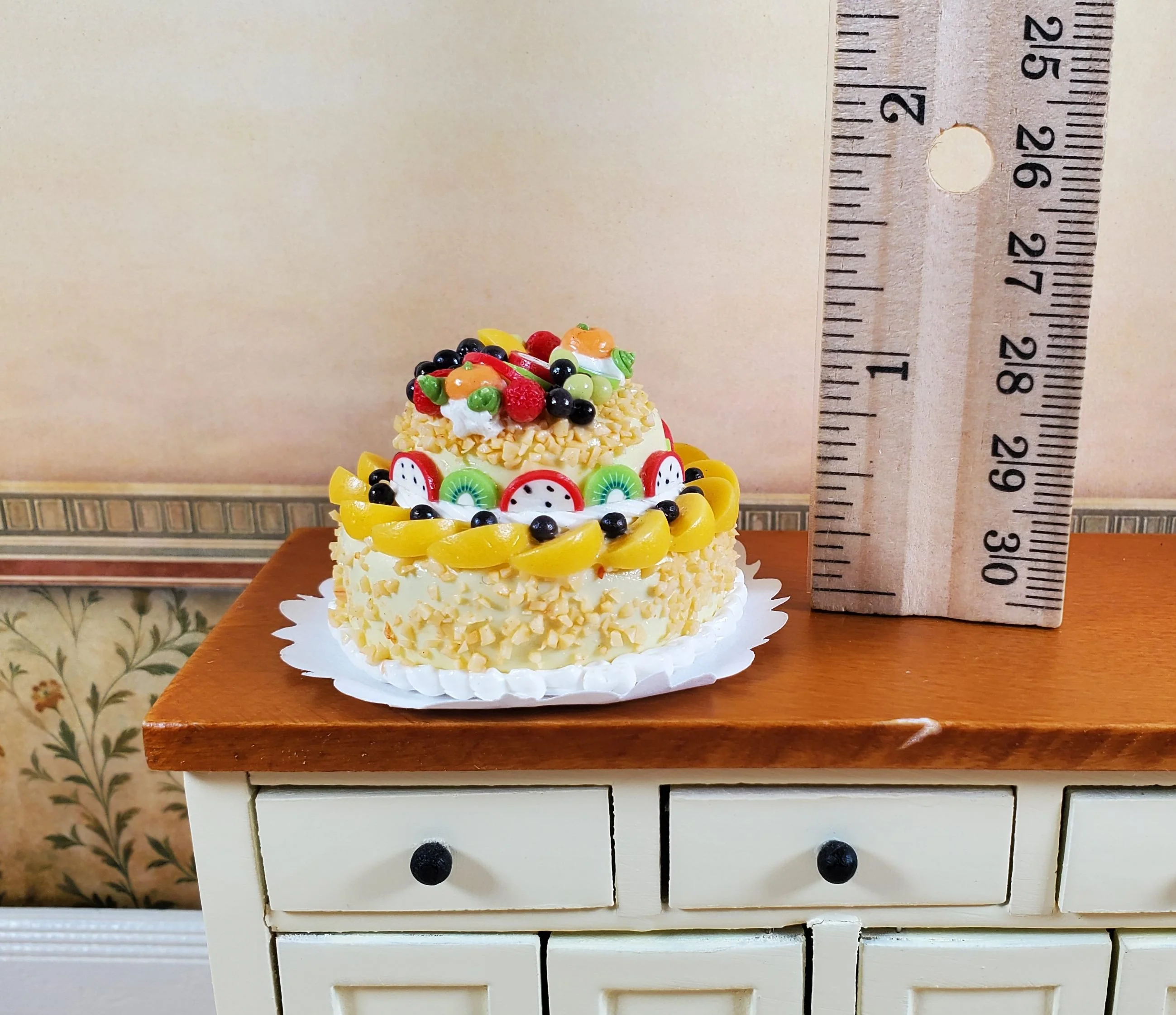 Dollhouse Large 2 Tier Cake with Fruit Topping 1:12 Scale Miniature Dessert Food - Image 4