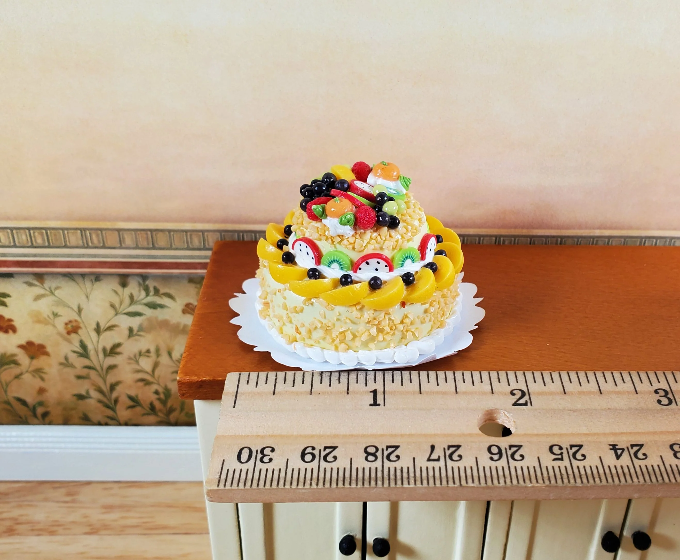 Dollhouse Large 2 Tier Cake with Fruit Topping 1:12 Scale Miniature Dessert Food - Image 5