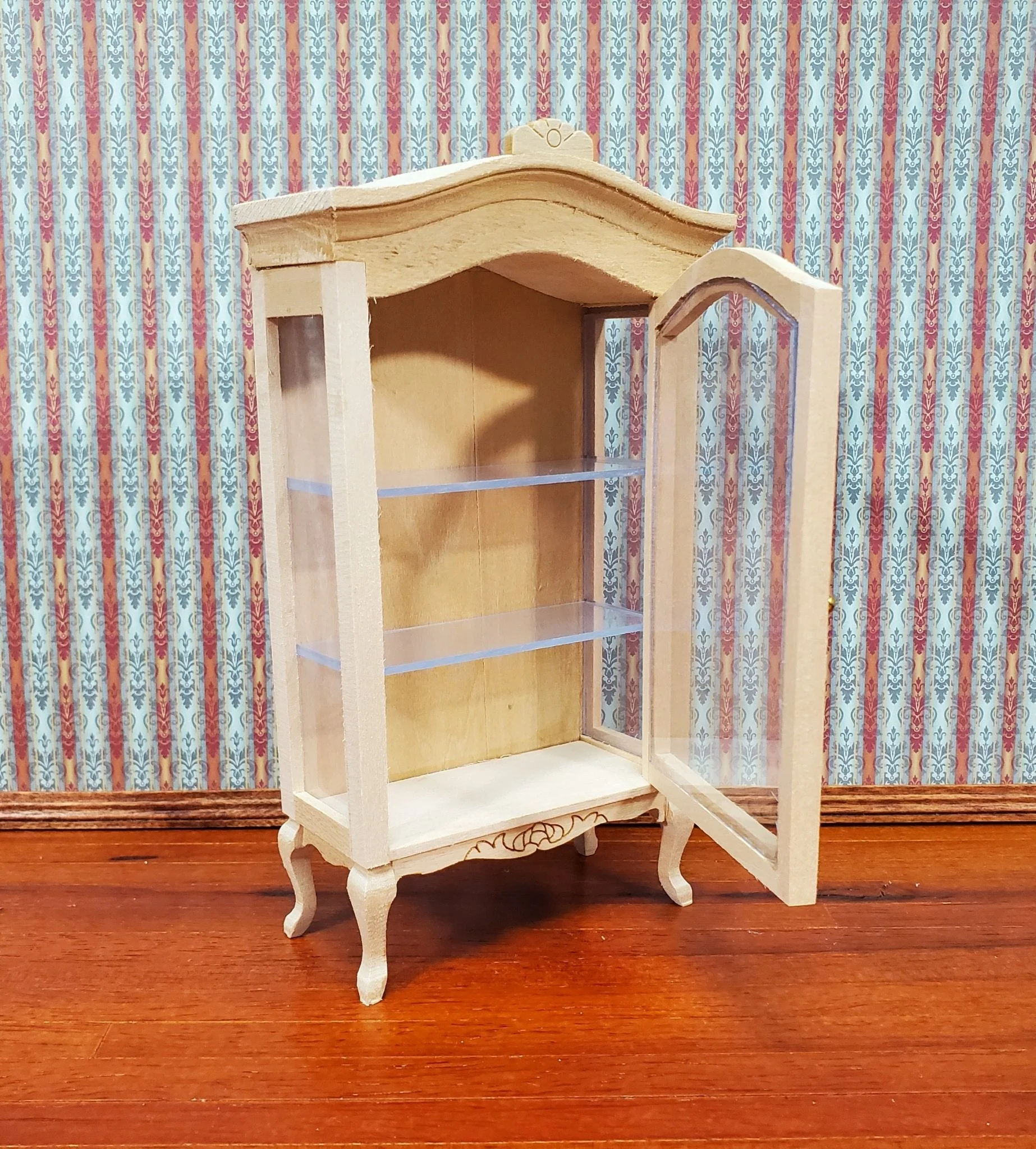 Dollhouse Large Curio Cabinet with Door Unpainted Wood 1:12 Scale Miniature Furniture - Image 3