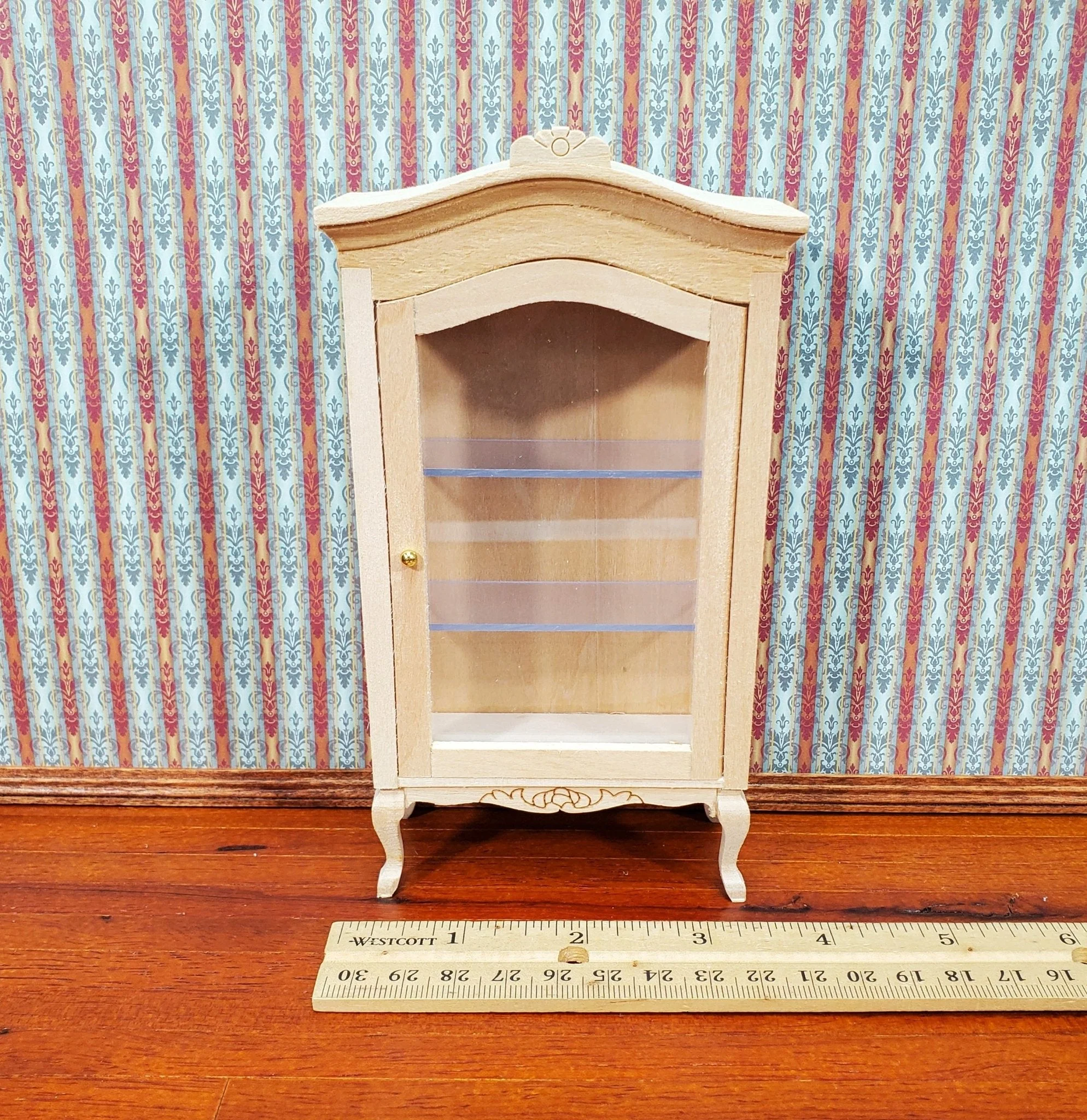 Dollhouse Large Curio Cabinet with Door Unpainted Wood 1:12 Scale Miniature Furniture - Image 4