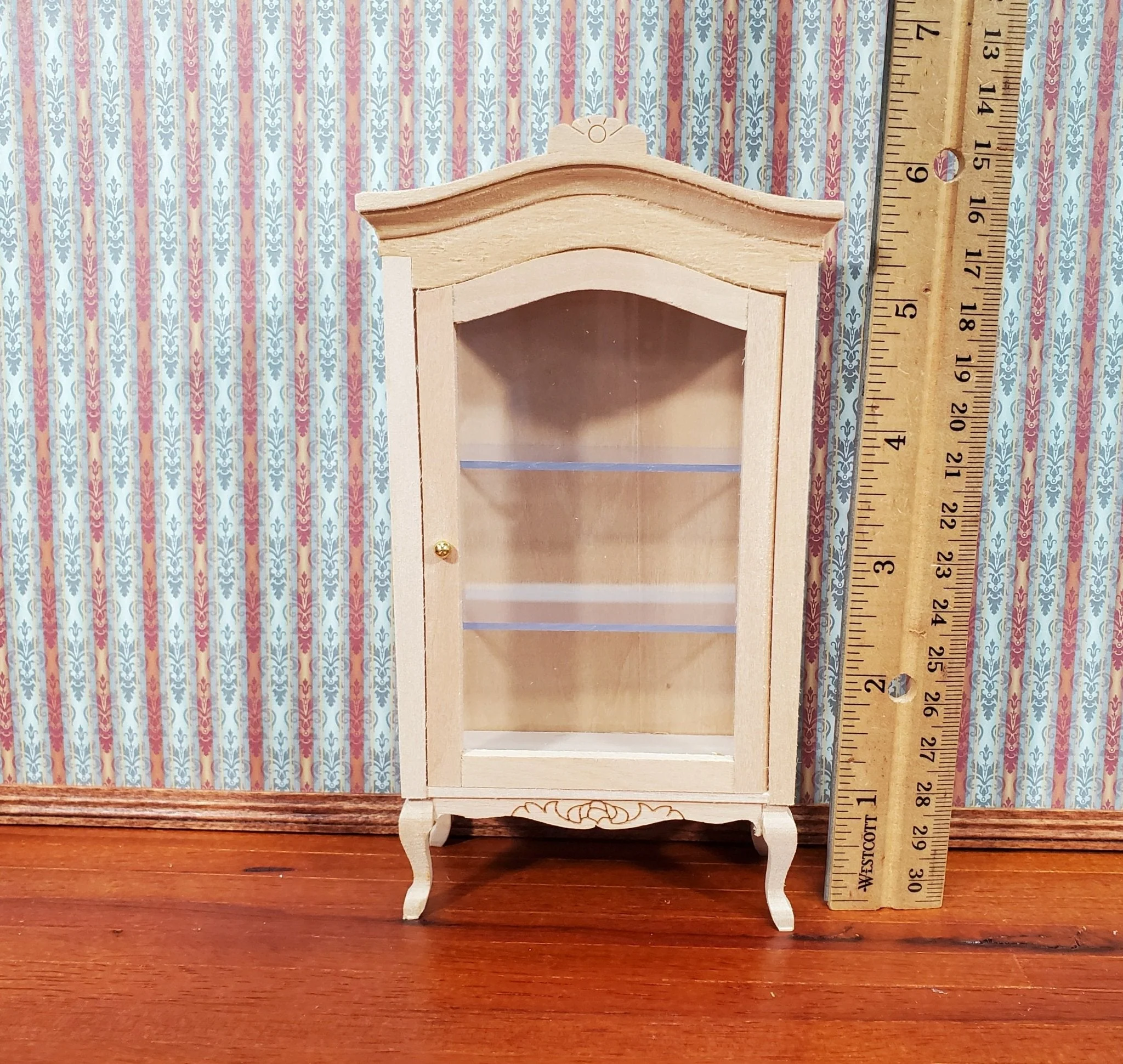 Dollhouse Large Curio Cabinet with Door Unpainted Wood 1:12 Scale Miniature Furniture - Image 5