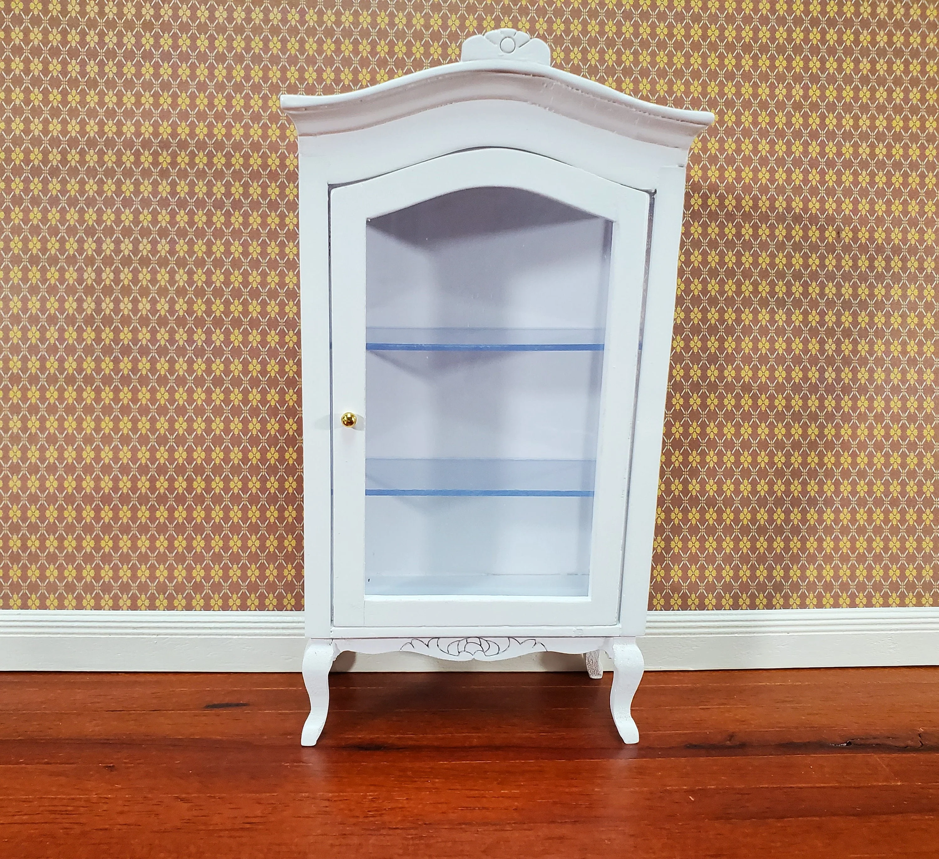 Dollhouse Large Curio Cabinet with Door White Finish 1:12 Scale Miniature Furniture - Image 3