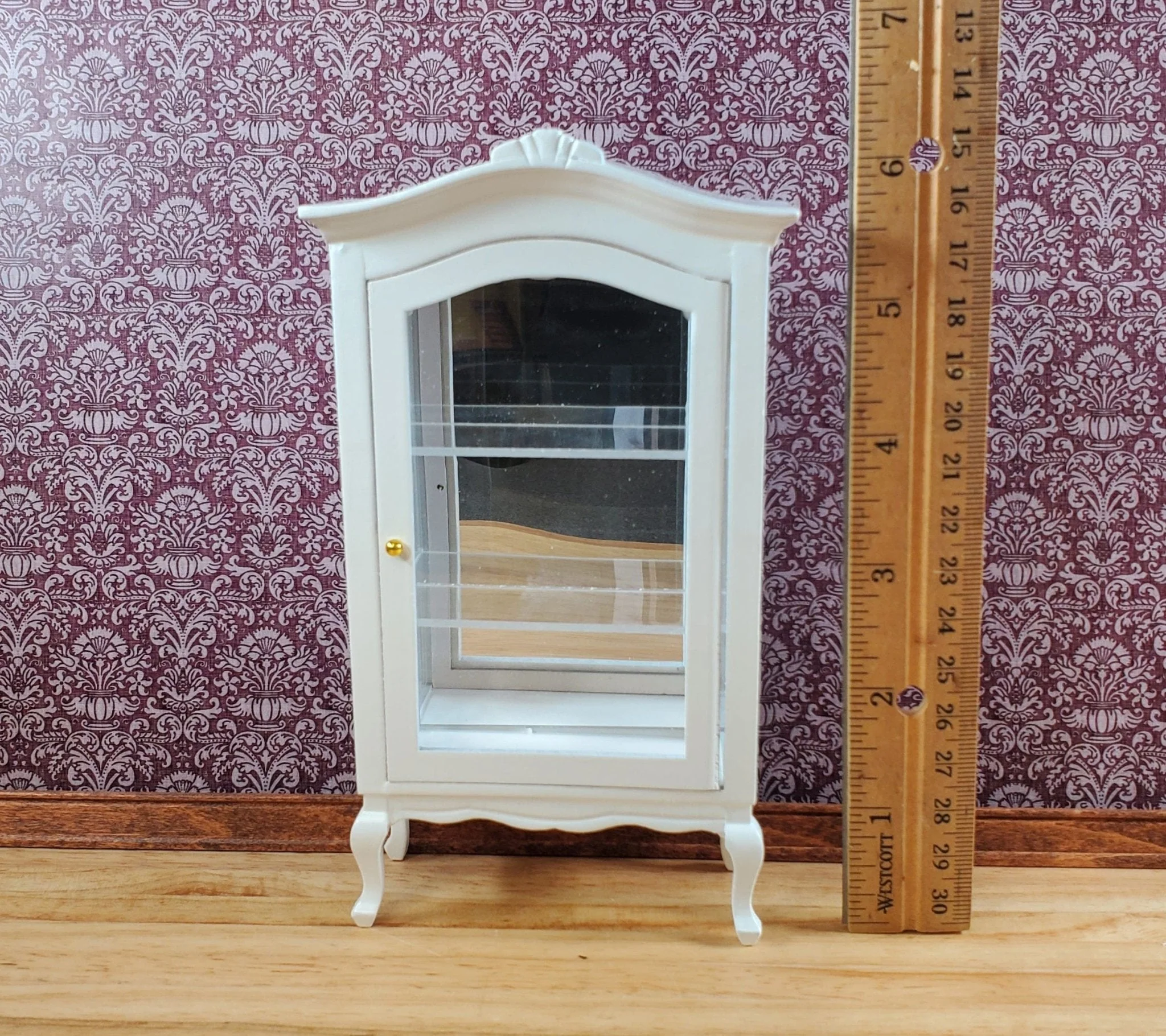 Dollhouse Large Curio Cabinet with Door White Mirrored Back 1:12 Scale Miniature - Image 5