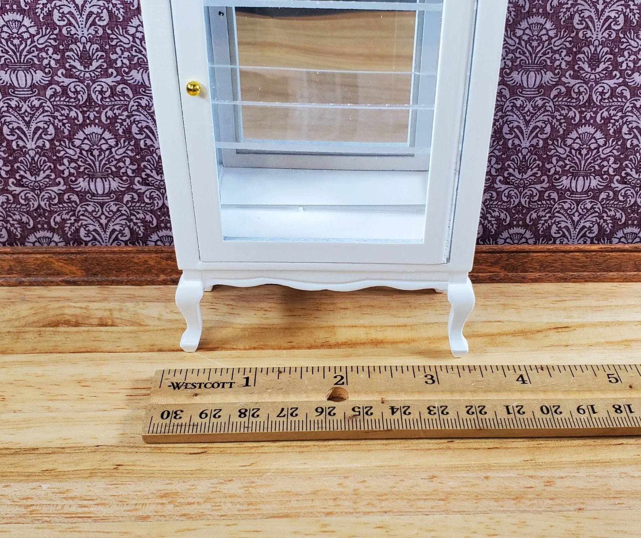 Dollhouse Large Curio Cabinet with Door White Mirrored Back 1:12 Scale Miniature - Image 6