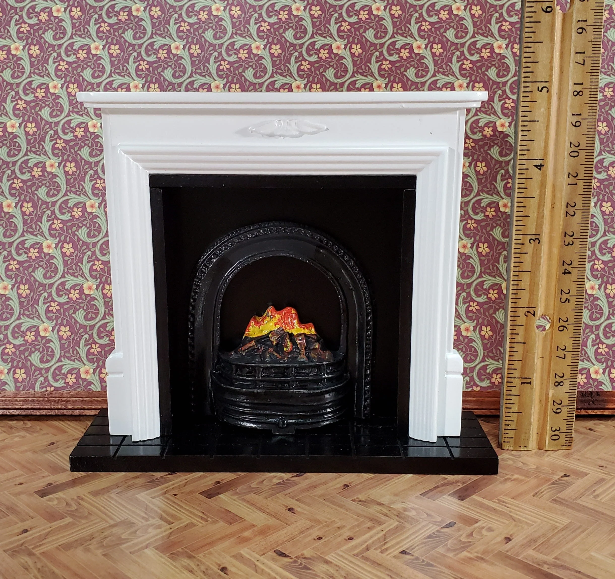 Dollhouse Large Fireplace with Fire Inside White Finish 1:12 Scale Miniature Furniture - Image 3