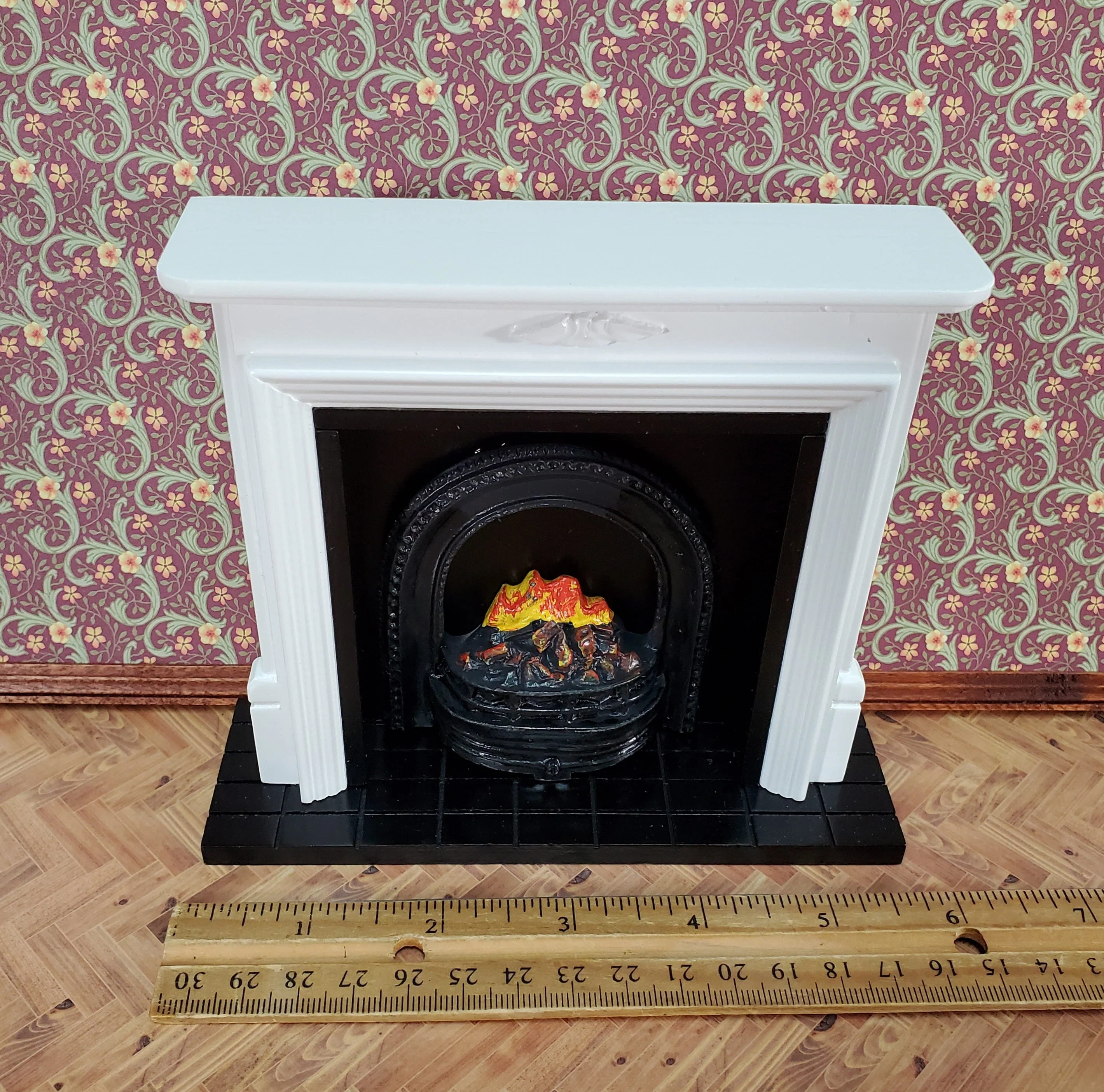 Dollhouse Large Fireplace with Fire Inside White Finish 1:12 Scale Miniature Furniture - Image 4