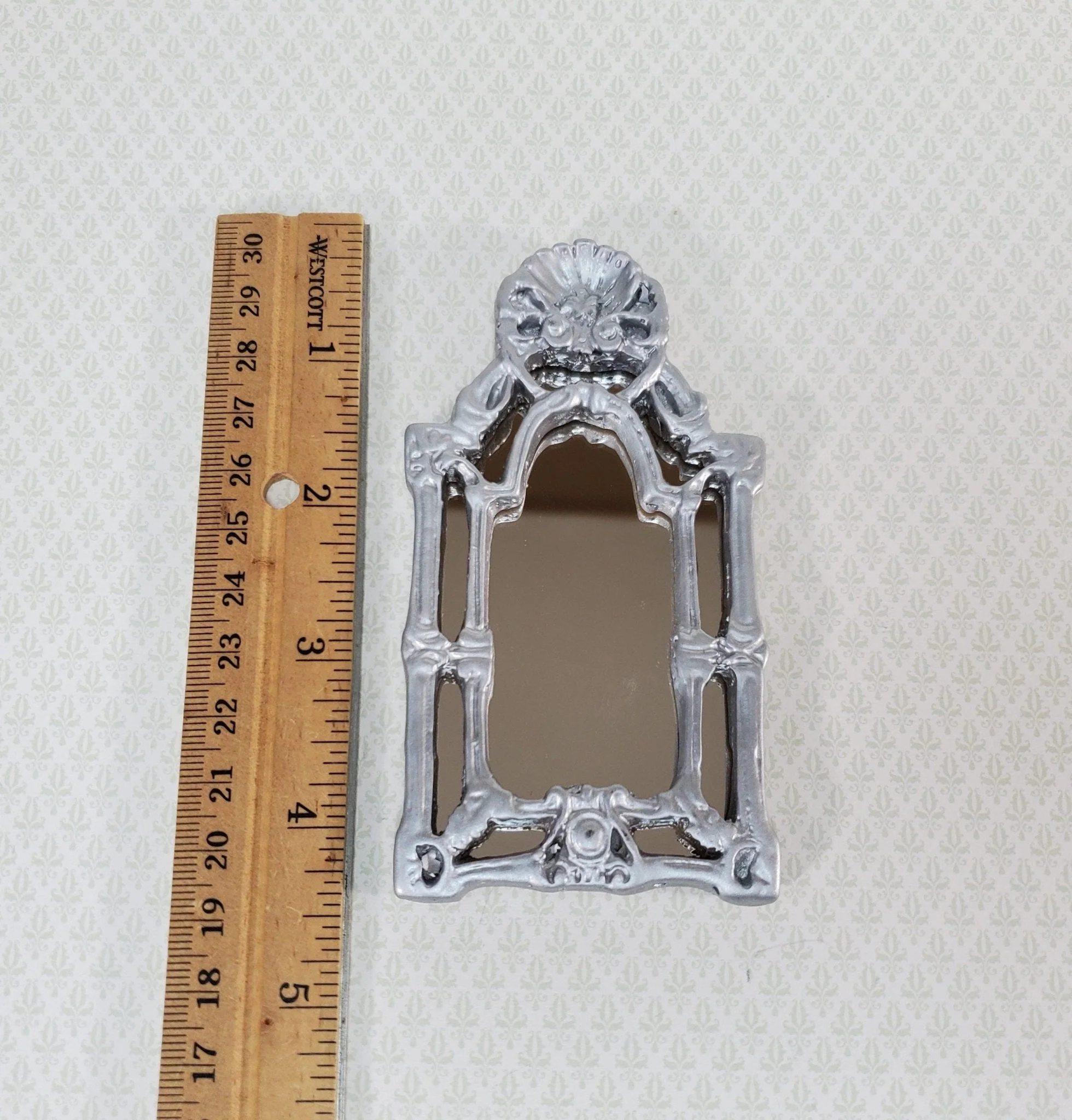 Dollhouse Large Mirror Baroque Style Silver 1:12 Scale Miniature 4 1/8" tall - Image 4