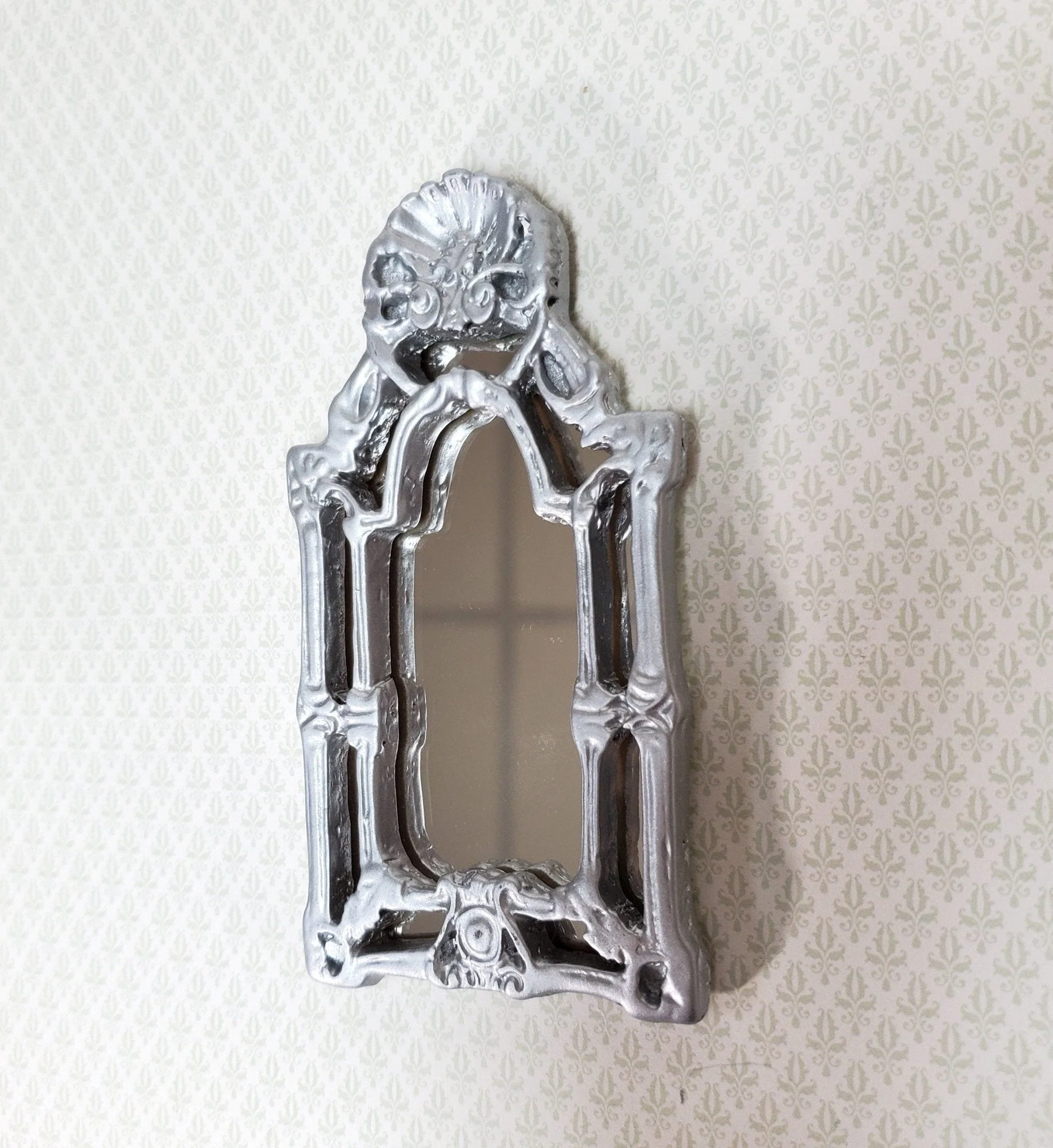 Dollhouse Large Mirror Baroque Style Silver 1:12 Scale Miniature 4 1/8" tall - Image 5