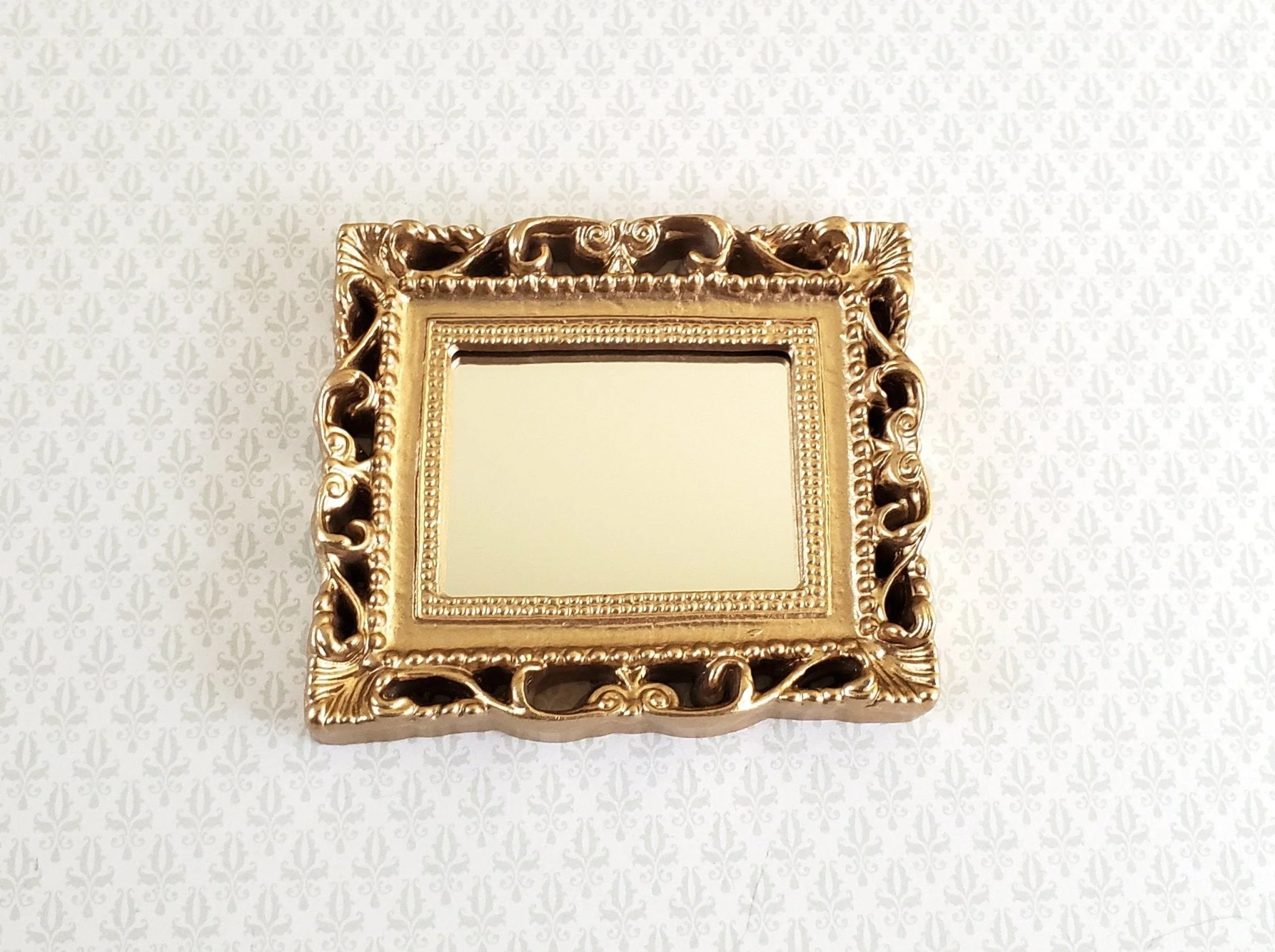 Dollhouse Large Mirror with Fancy Gold Frame 1:12 Scale Miniature 2 1/2" x 2 1/4"